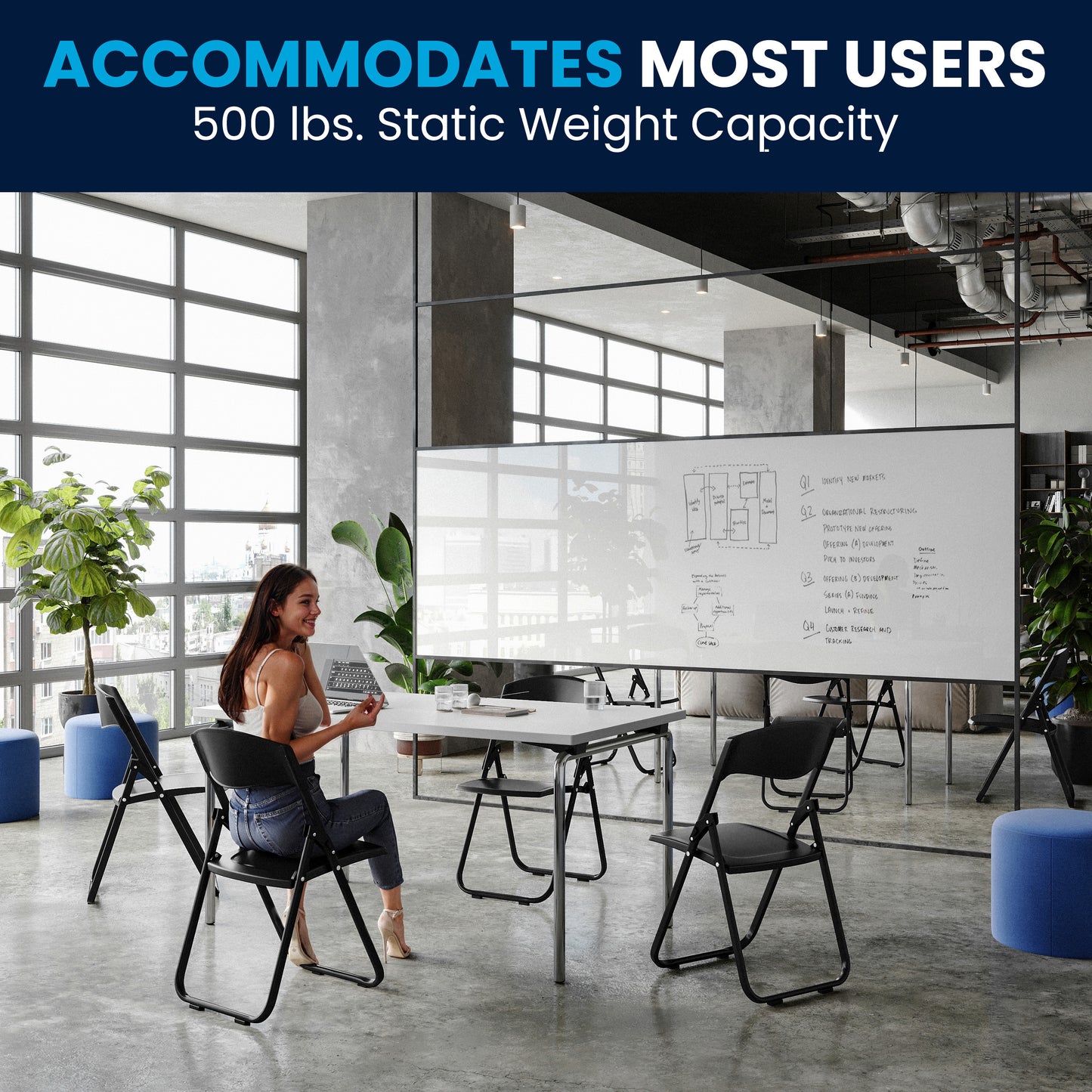 2 Pack HERCULES Series 500 lb. Capacity Heavy Duty Black Plastic Folding Chair with Built-in Ganging Brackets Black 2-RUT-I-BLACK-GG