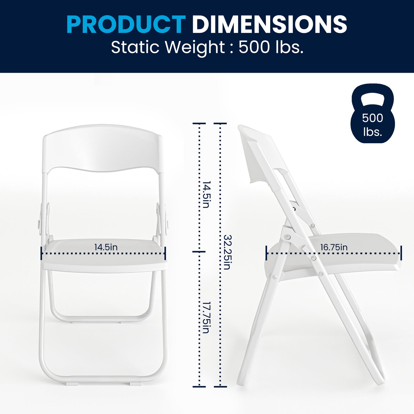 2 Pack HERCULES Series 500 lb. Capacity Heavy Duty White Plastic Folding Chair with Built-in Ganging Brackets White 2-RUT-I-WHITE-GG