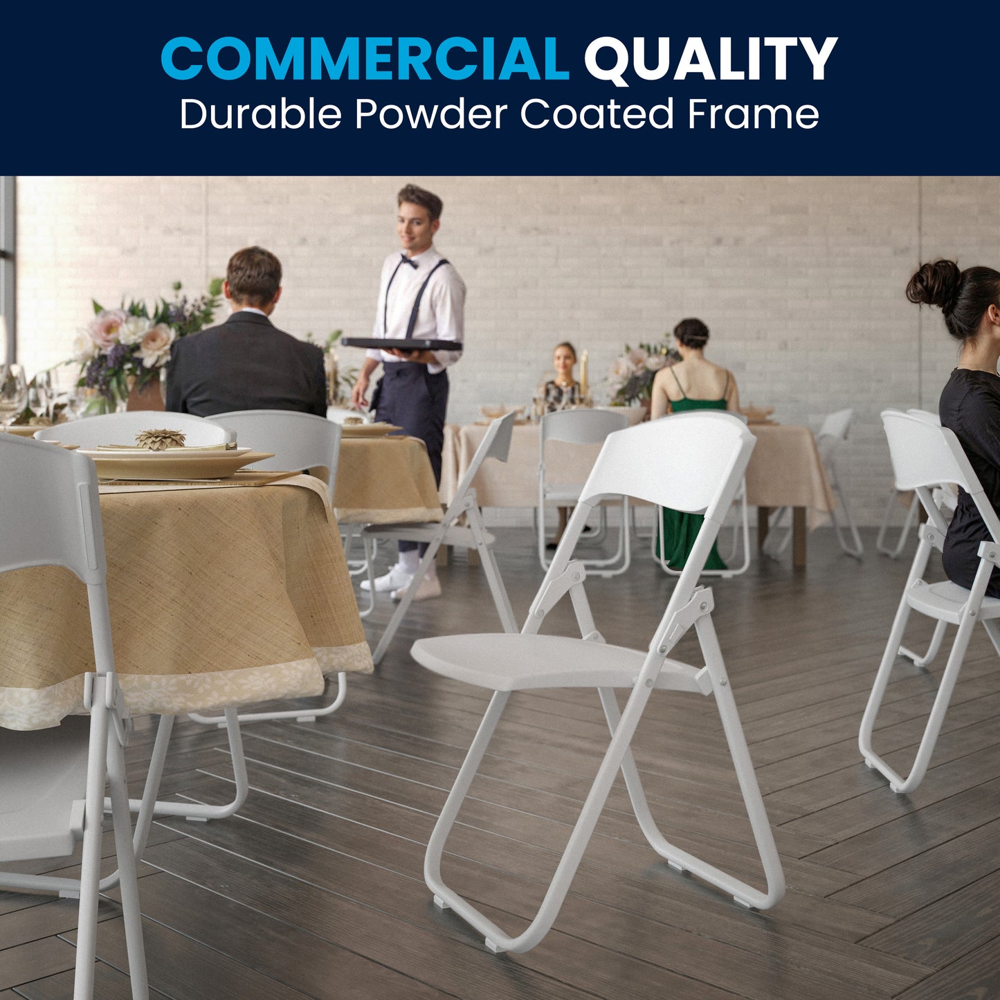 2 Pack HERCULES Series 500 lb. Capacity Heavy Duty White Plastic Folding Chair with Built-in Ganging Brackets White 2-RUT-I-WHITE-GG