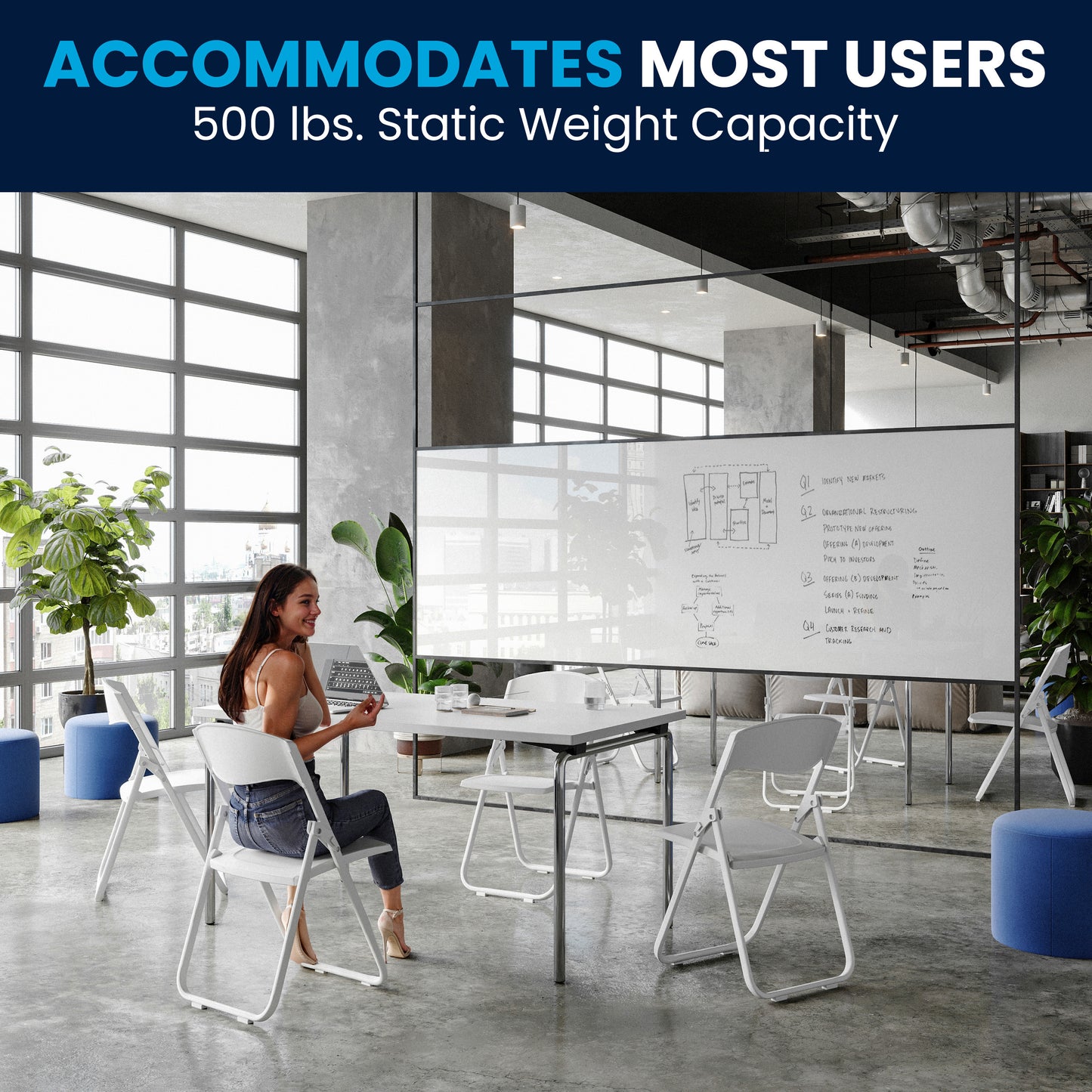 2 Pack HERCULES Series 500 lb. Capacity Heavy Duty White Plastic Folding Chair with Built-in Ganging Brackets White 2-RUT-I-WHITE-GG