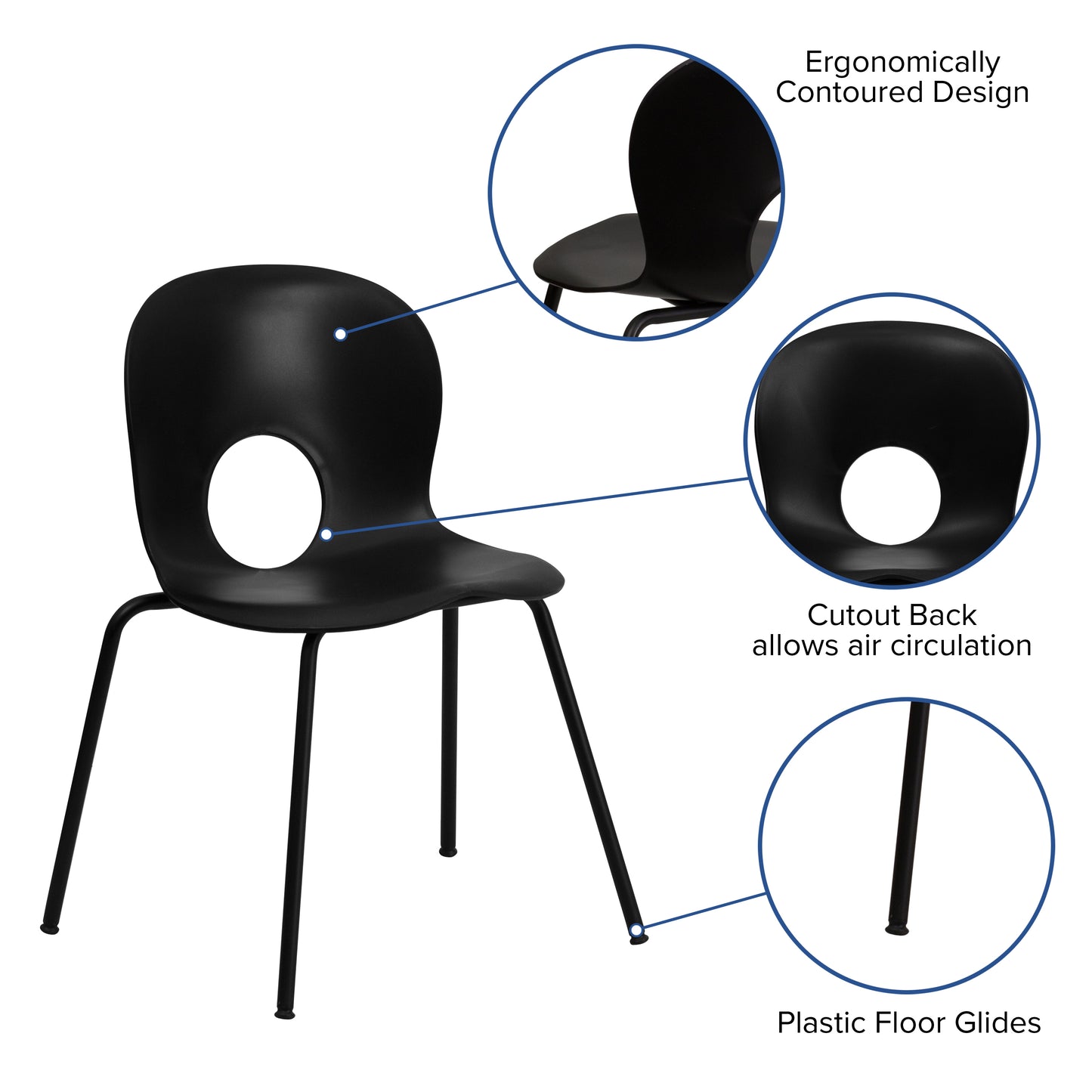 HERCULES Series 770 lb. Capacity Designer Black Plastic Stack Chair with Black Frame Black