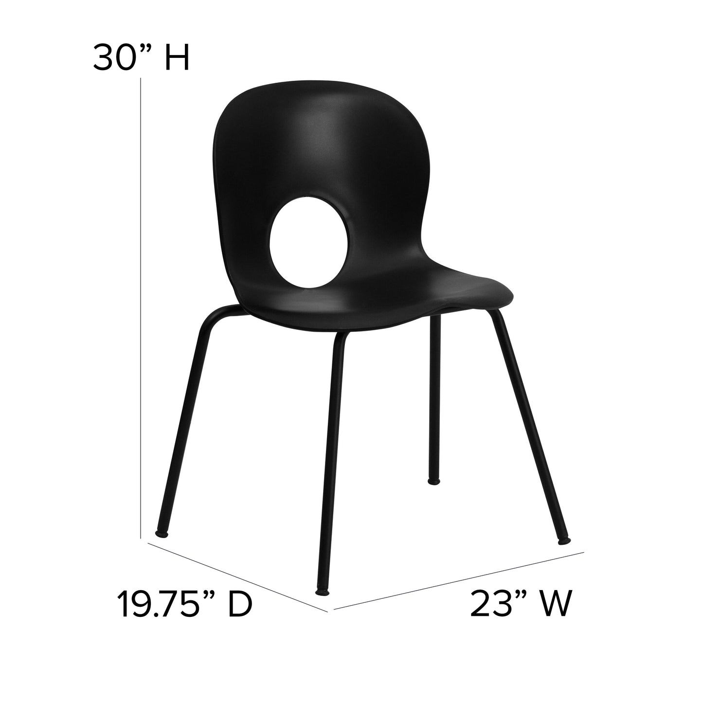 HERCULES Series 770 lb. Capacity Designer Black Plastic Stack Chair with Black Frame Black
