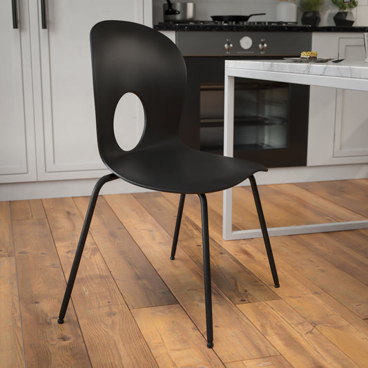 HERCULES Series 770 lb. Capacity Designer Black Plastic Stack Chair with Black Frame Black