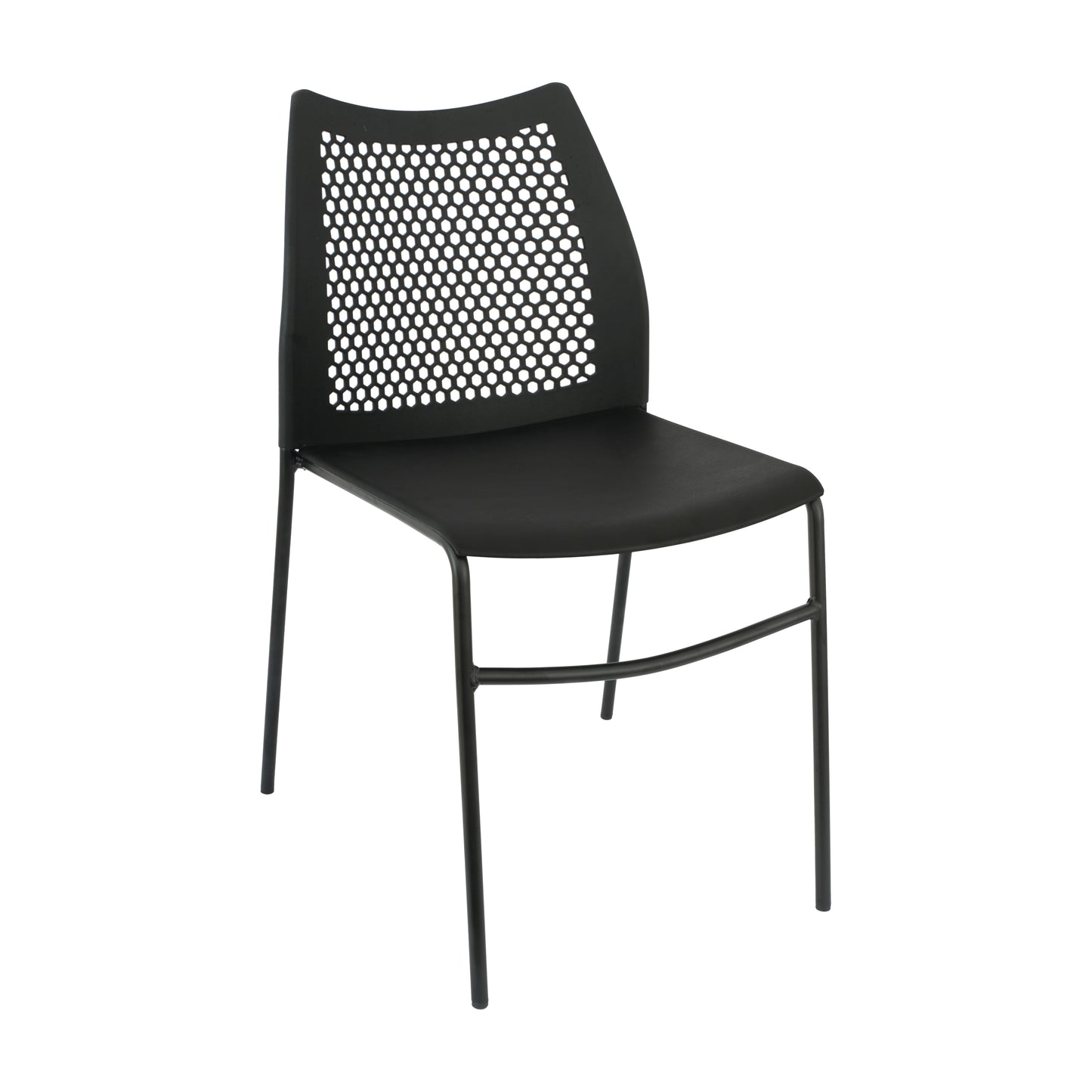 HERCULES Black Stack Chair with Air-Vent Back, Non-Sled Base and Black Powder Coated Metal Frame Black Plastic/Black Frame