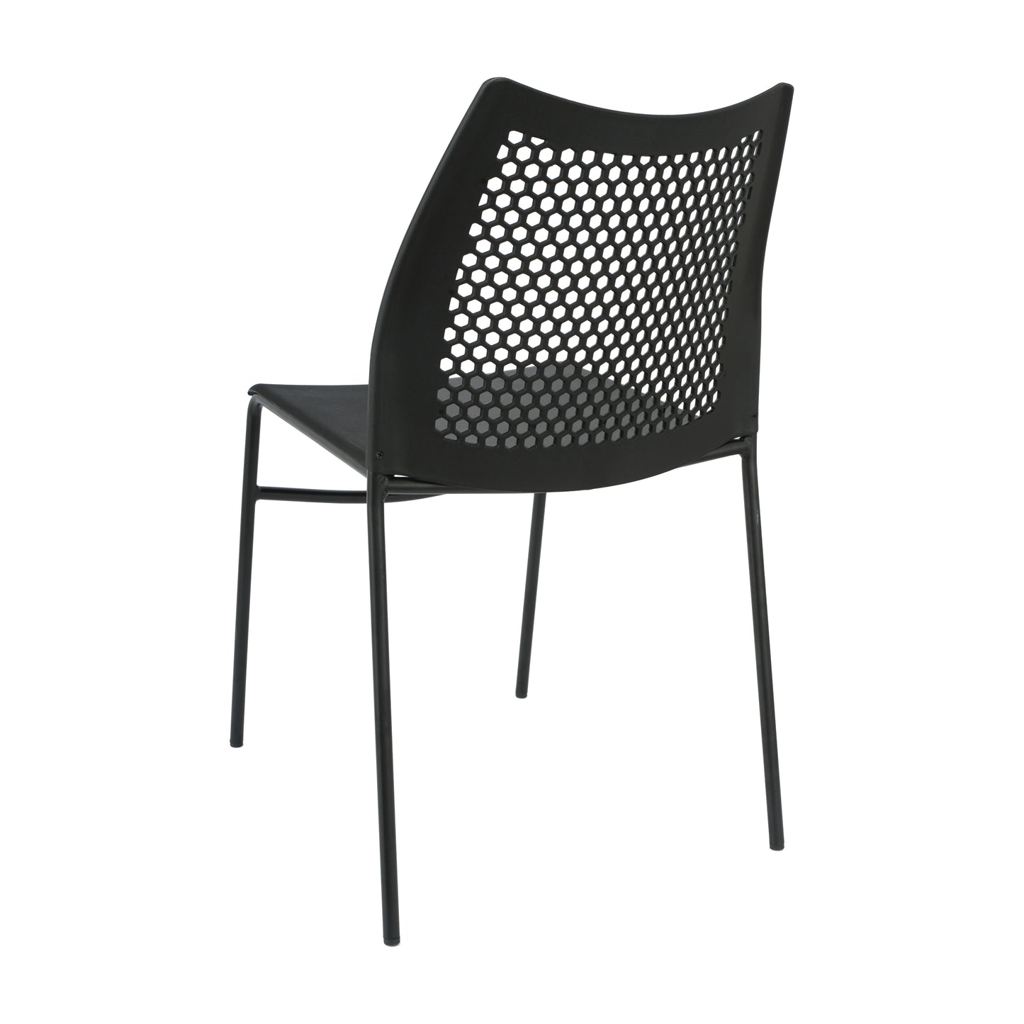 HERCULES Black Stack Chair with Air-Vent Back, Non-Sled Base and Black Powder Coated Metal Frame Black Plastic/Black Frame