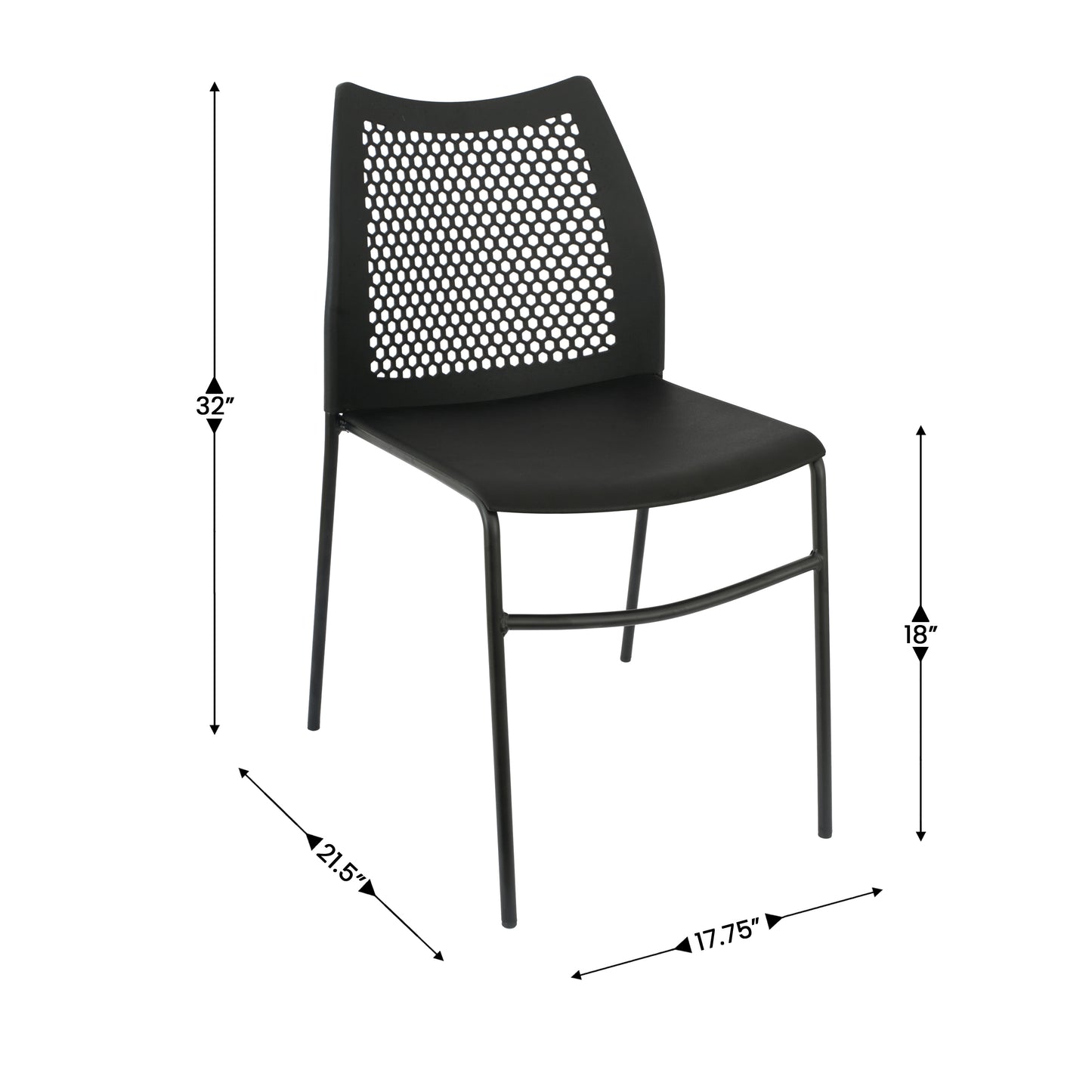 HERCULES Black Stack Chair with Air-Vent Back, Non-Sled Base and Black Powder Coated Metal Frame Black Plastic/Black Frame