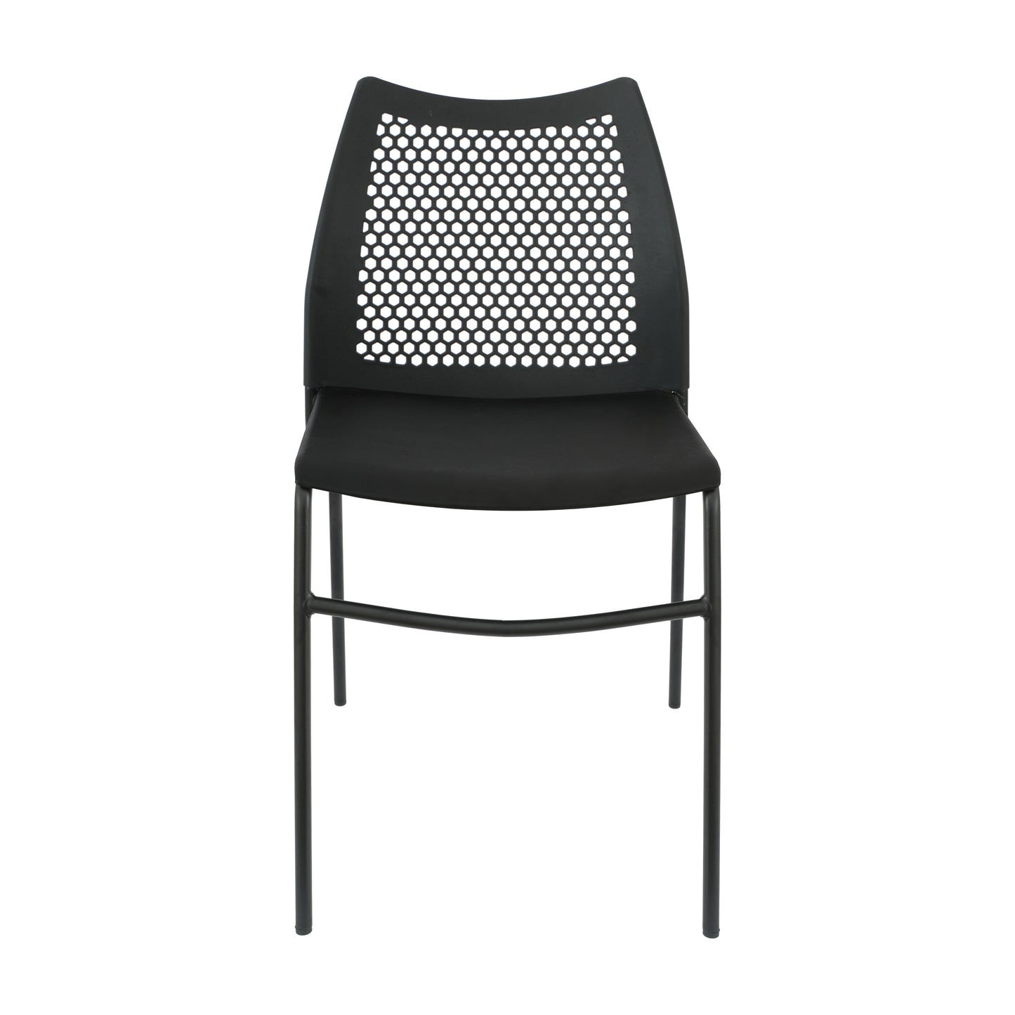 HERCULES Black Stack Chair with Air-Vent Back, Non-Sled Base and Black Powder Coated Metal Frame Black Plastic/Black Frame