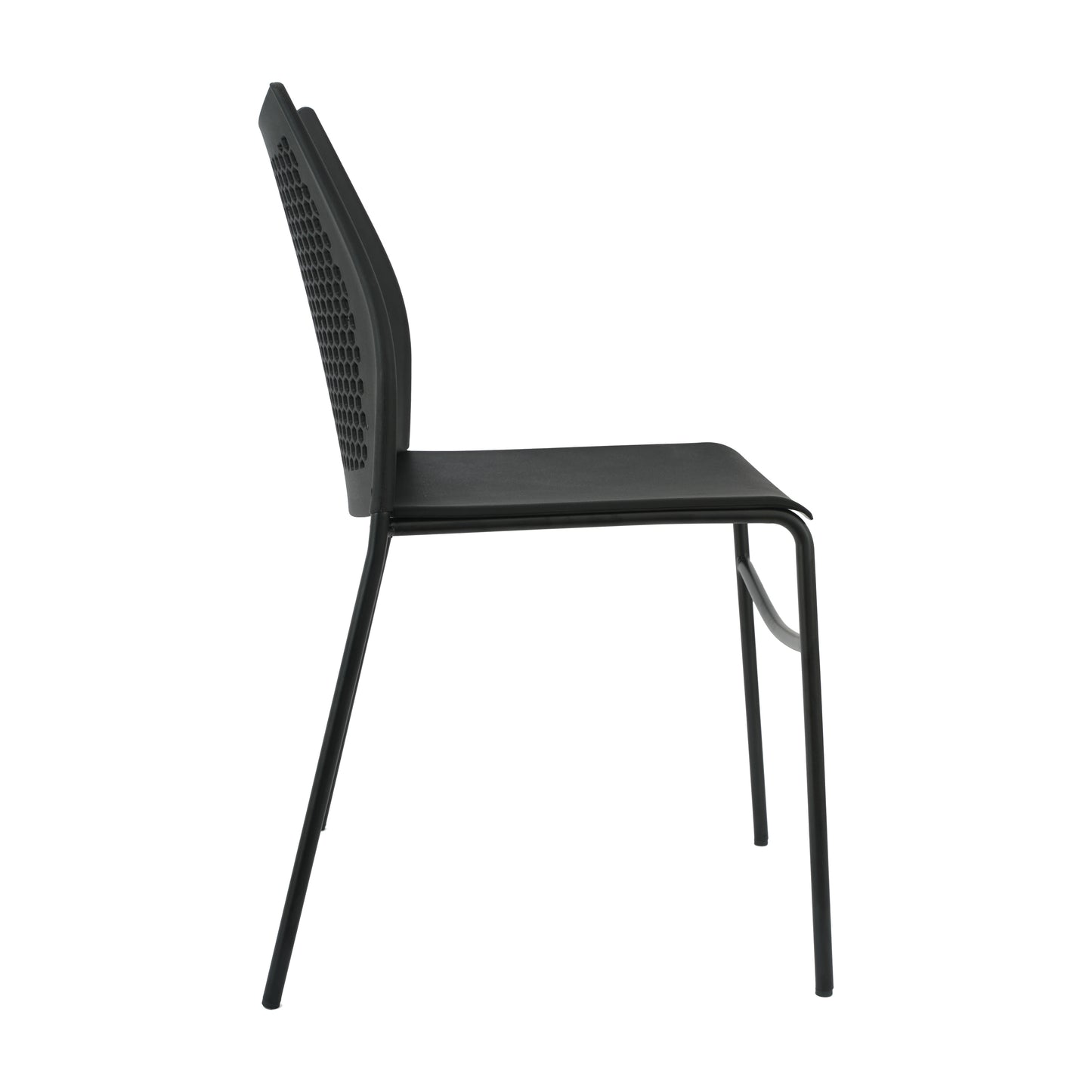 HERCULES Black Stack Chair with Air-Vent Back, Non-Sled Base and Black Powder Coated Metal Frame Black Plastic/Black Frame