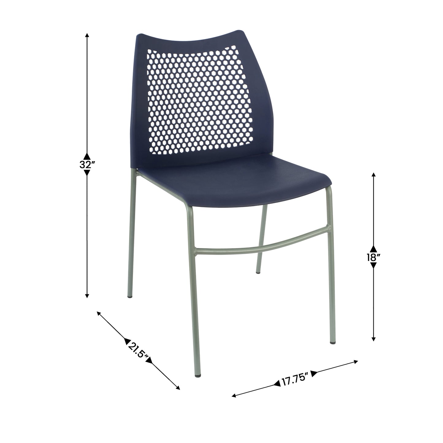 HERCULES Navy Stack Chair with Air-Vent Back, Non-Sled Base and Gray Powder Coated Metal Frame Navy Plastic/Gray Frame