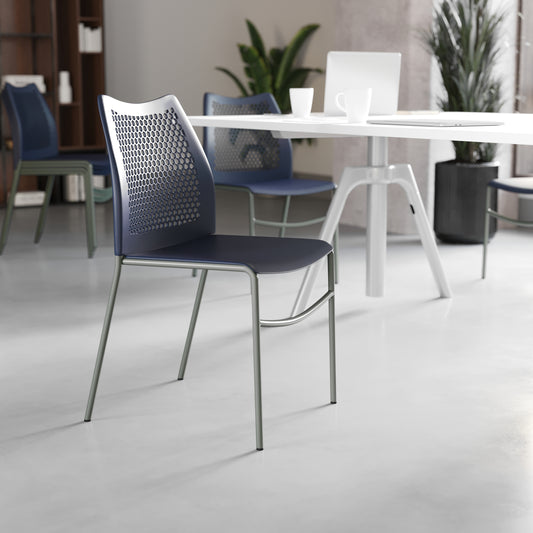 HERCULES Navy Stack Chair with Air-Vent Back, Non-Sled Base and Gray Powder Coated Metal Frame Navy Plastic/Gray Frame