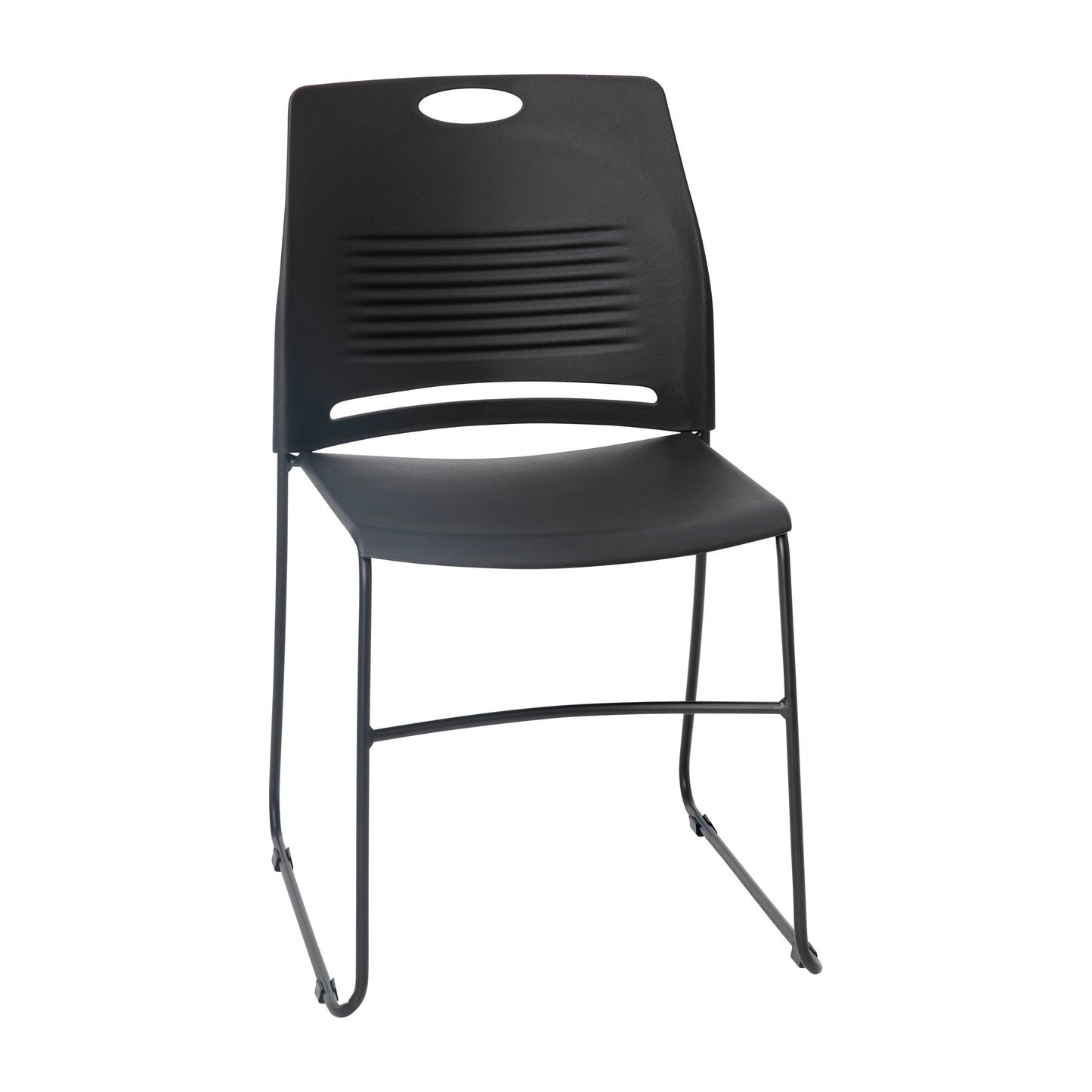 HERCULES Series Commercial Grade 660 lb. Capacity Black Plastic Stack Chair with Black Powder Coated Sled Base Frame and Integrated Carrying Handle Black