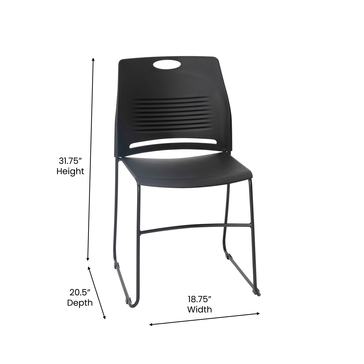 HERCULES Series Commercial Grade 660 lb. Capacity Black Plastic Stack Chair with Black Powder Coated Sled Base Frame and Integrated Carrying Handle Black