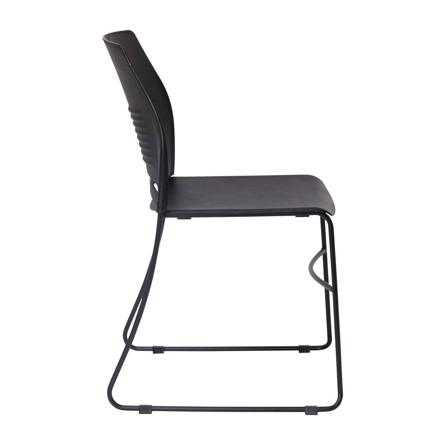 HERCULES Series Commercial Grade 660 lb. Capacity Black Plastic Stack Chair with Black Powder Coated Sled Base Frame and Integrated Carrying Handle Black