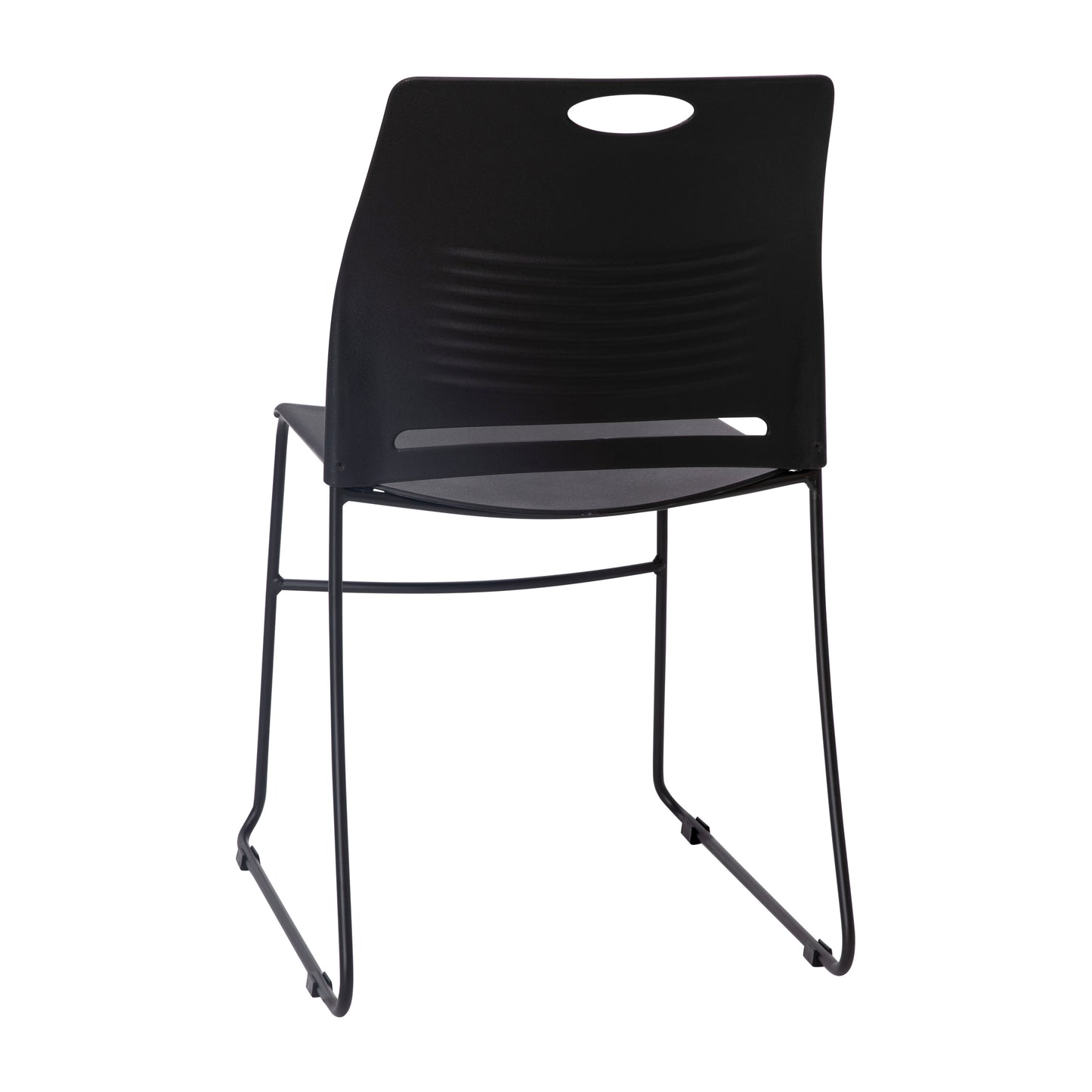 HERCULES Series Commercial Grade 660 lb. Capacity Black Plastic Stack Chair with Black Powder Coated Sled Base Frame and Integrated Carrying Handle Black