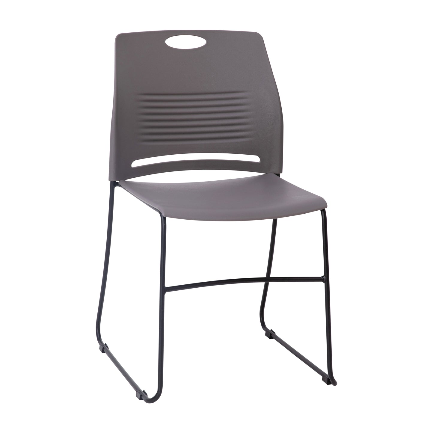 HERCULES Series Commercial Grade 660 lb. Capacity Gray Plastic Stack Chair with Black Powder Coated Sled Base Frame and Integrated Carrying Handle Gray