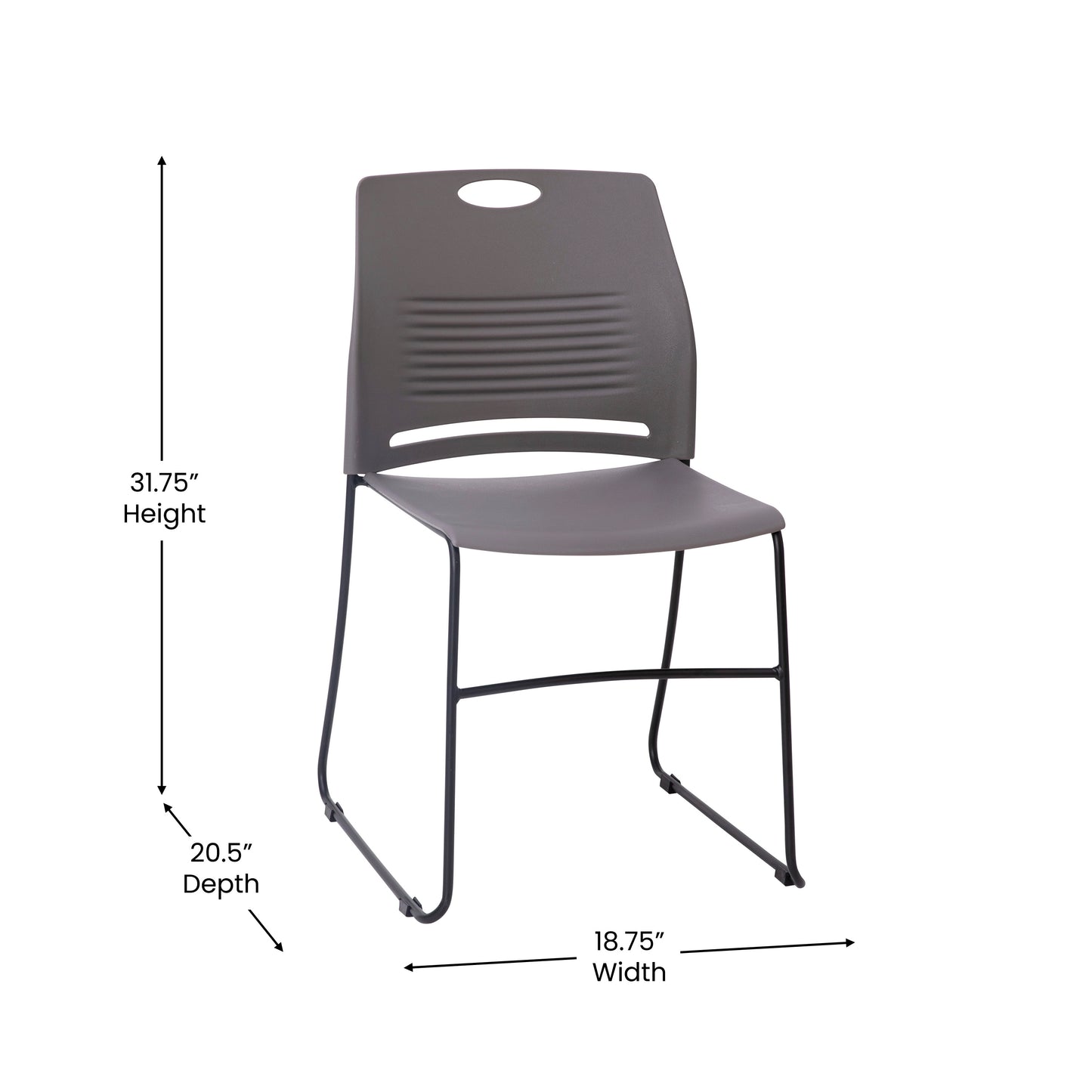 HERCULES Series Commercial Grade 660 lb. Capacity Gray Plastic Stack Chair with Black Powder Coated Sled Base Frame and Integrated Carrying Handle Gray