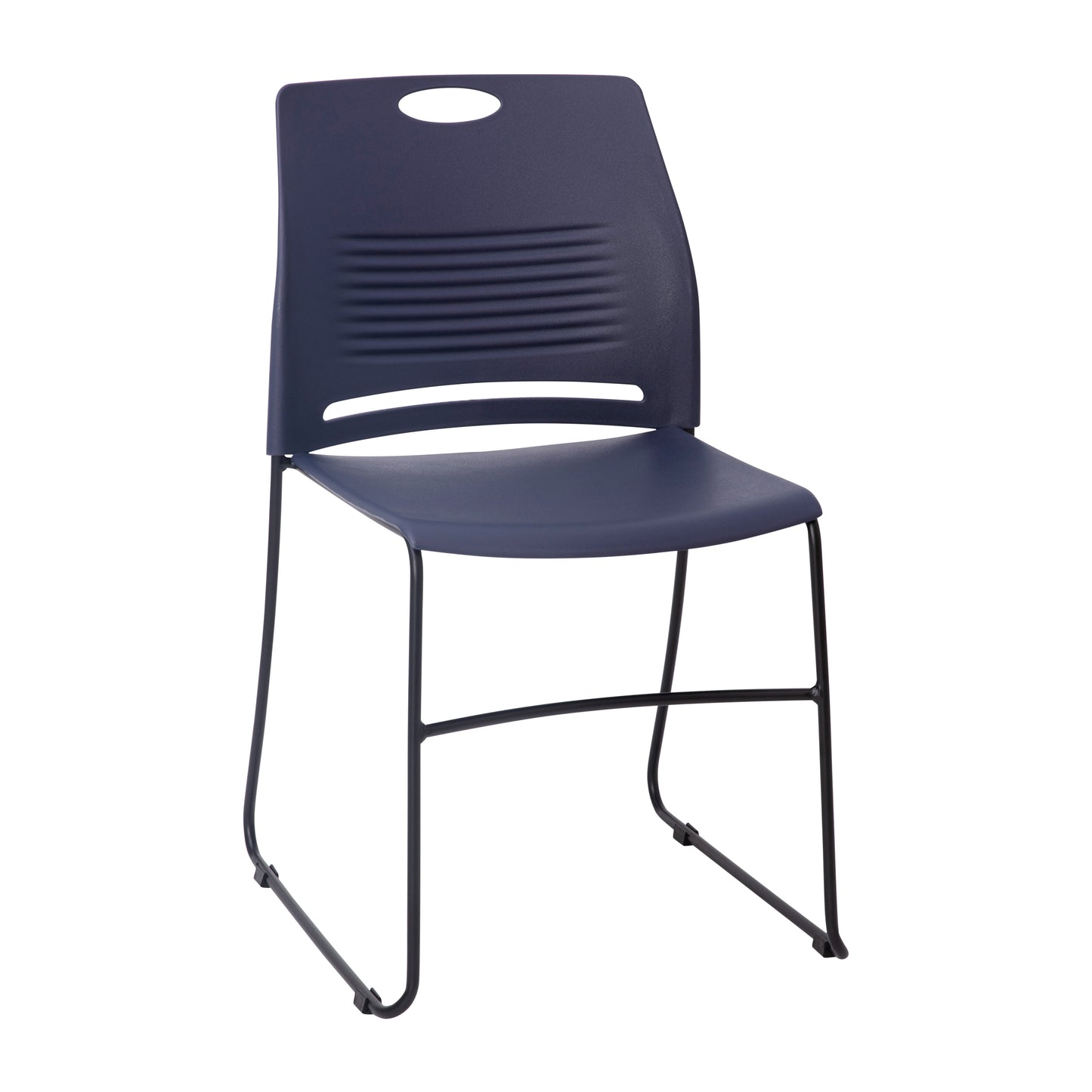 HERCULES Series Commercial Grade 660 lb. Capacity Navy Plastic Stack Chair with Black Powder Coated Sled Base Frame and Integrated Carrying Handle Navy