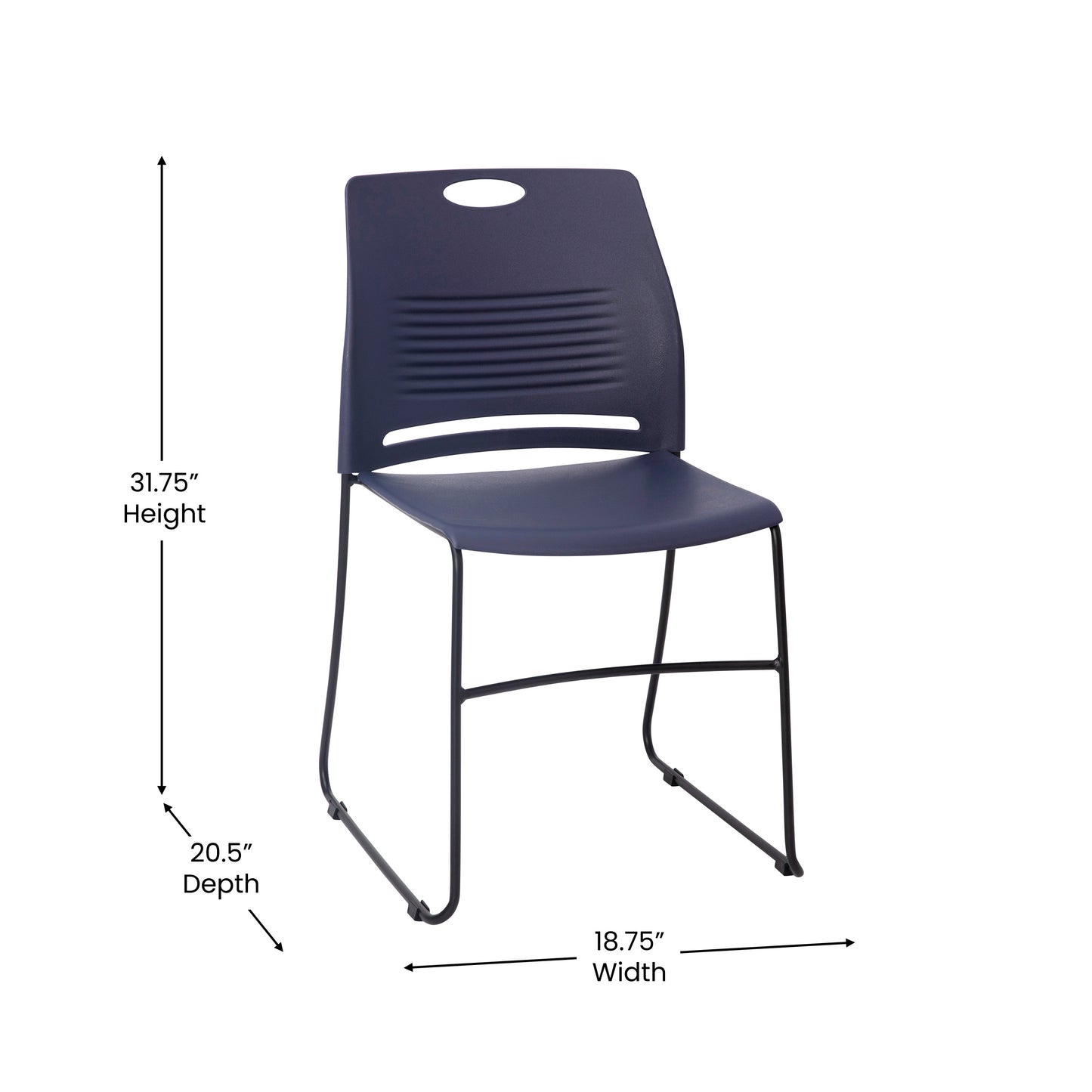 HERCULES Series Commercial Grade 660 lb. Capacity Navy Plastic Stack Chair with Black Powder Coated Sled Base Frame and Integrated Carrying Handle Navy