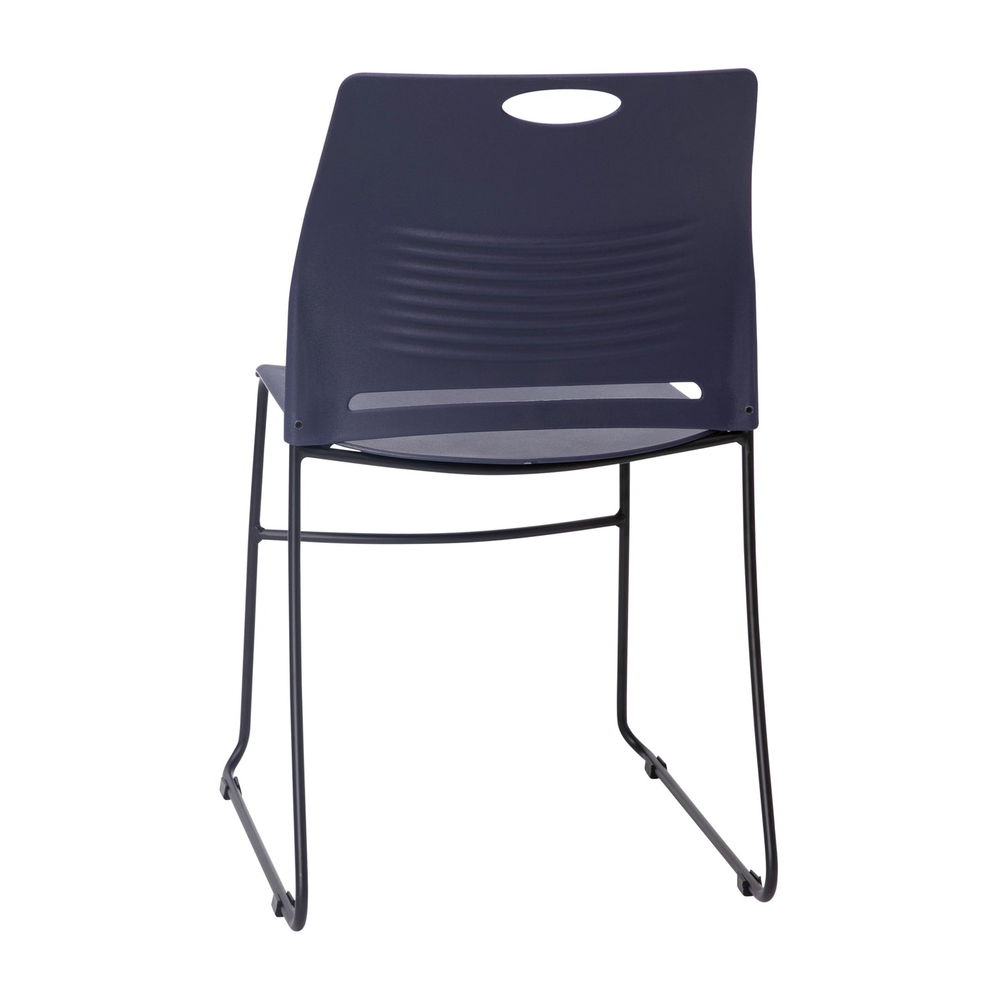 HERCULES Series Commercial Grade 660 lb. Capacity Navy Plastic Stack Chair with Black Powder Coated Sled Base Frame and Integrated Carrying Handle Navy