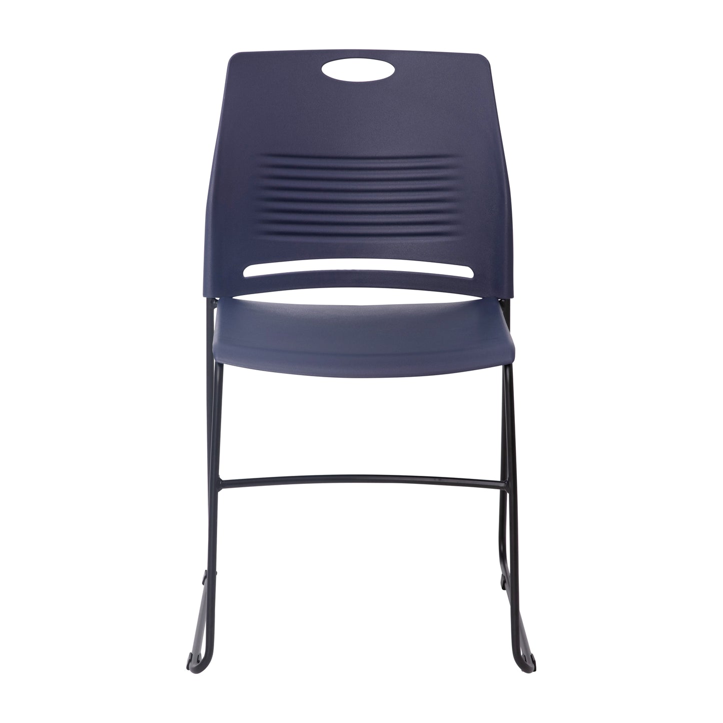 HERCULES Series Commercial Grade 660 lb. Capacity Navy Plastic Stack Chair with Black Powder Coated Sled Base Frame and Integrated Carrying Handle Navy