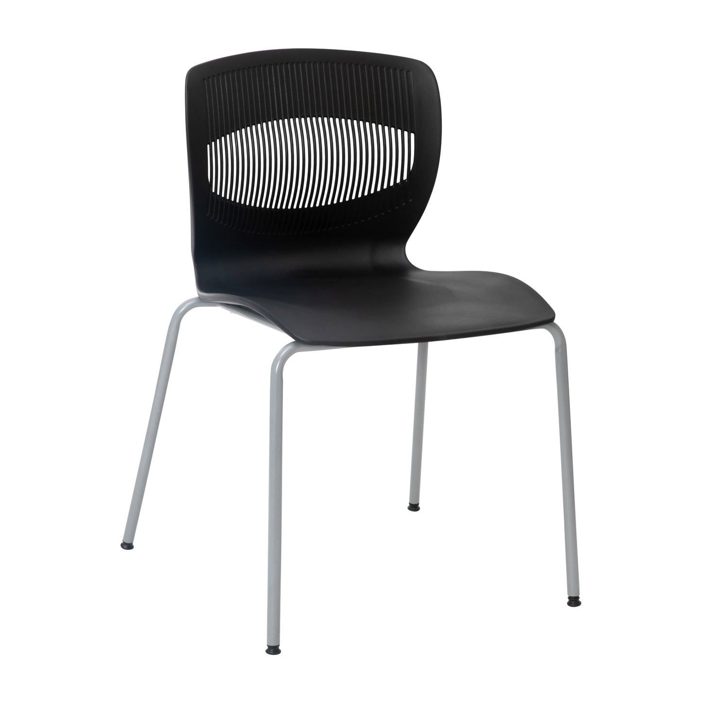 HERCULES Series Commercial Grade 770 lb. Capacity Ergonomic Stack Chair with Lumbar Support and Silver Steel Frame - Black Black