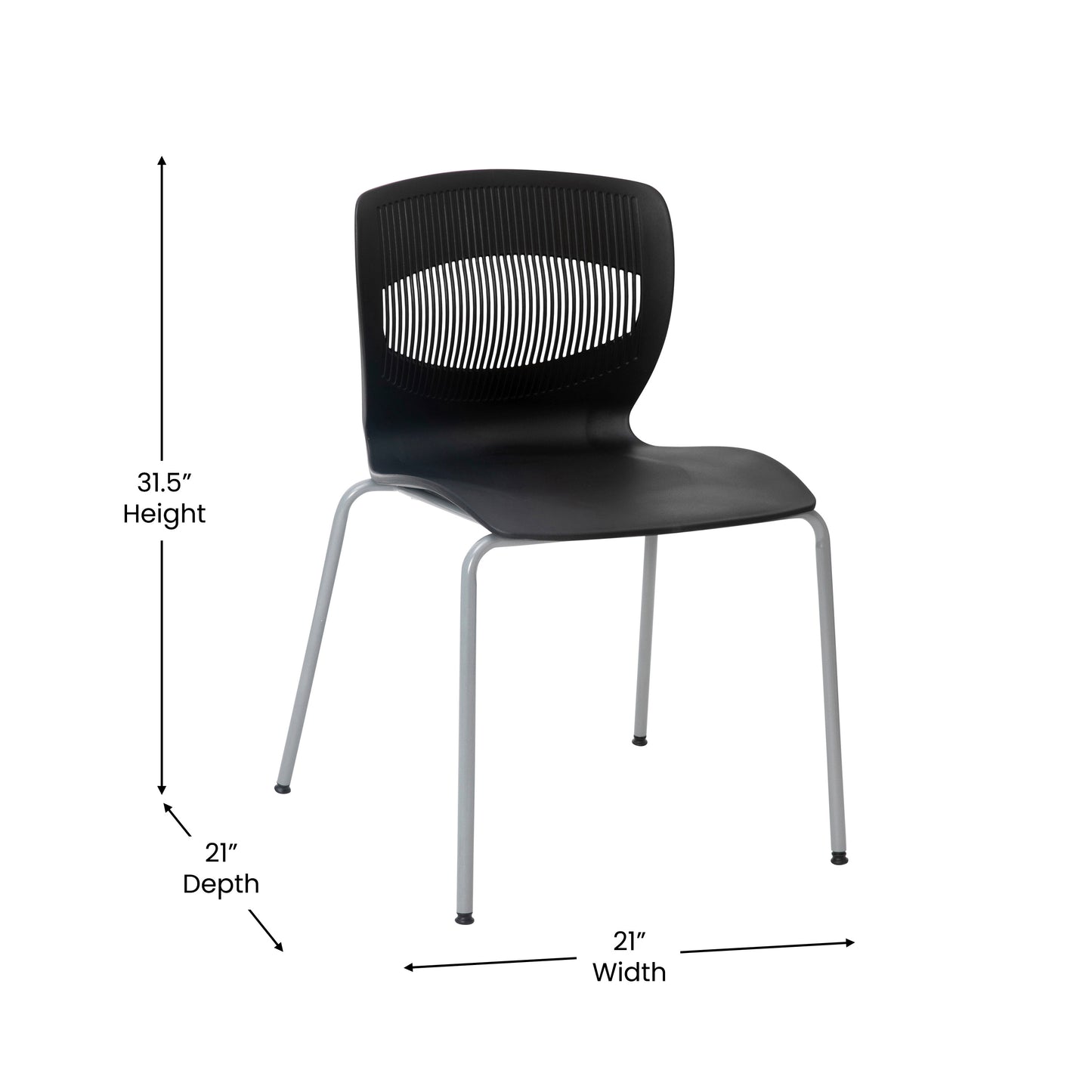 HERCULES Series Commercial Grade 770 lb. Capacity Ergonomic Stack Chair with Lumbar Support and Silver Steel Frame - Black Black