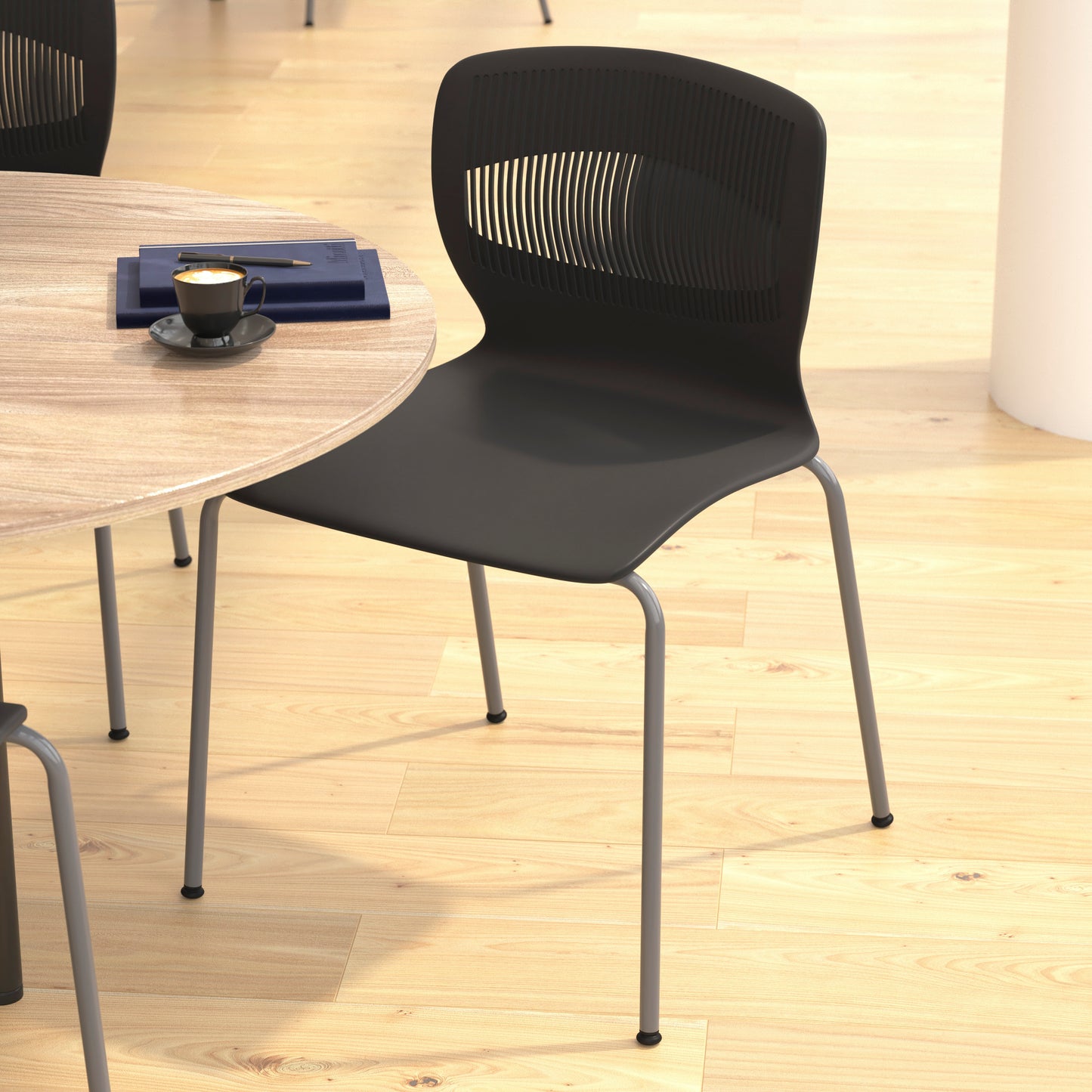 HERCULES Series Commercial Grade 770 lb. Capacity Ergonomic Stack Chair with Lumbar Support and Silver Steel Frame - Black Black
