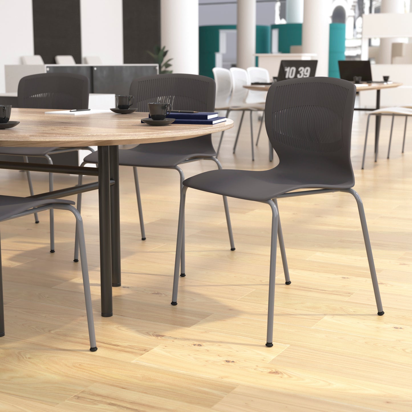 HERCULES Series Commercial Grade 770 lb. Capacity Ergonomic Stack Chair with Lumbar Support and Silver Steel Frame - Gray Gray