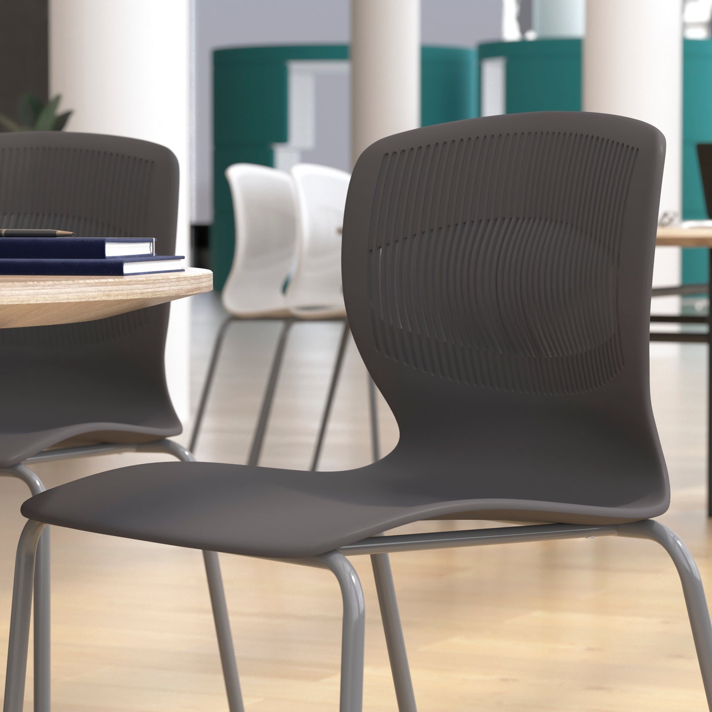 HERCULES Series Commercial Grade 770 lb. Capacity Ergonomic Stack Chair with Lumbar Support and Silver Steel Frame - Gray Gray