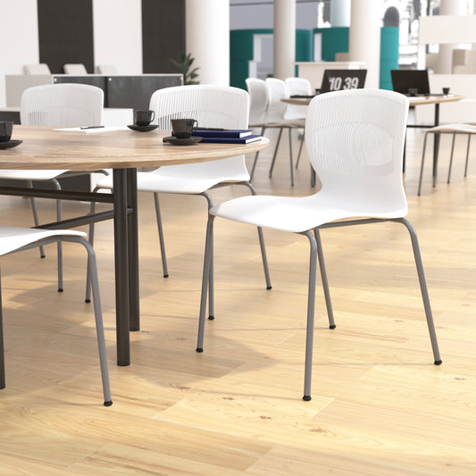 HERCULES Series Commercial Grade 770 lb. Capacity Ergonomic Stack Chair with Lumbar Support and Silver Steel Frame - White White