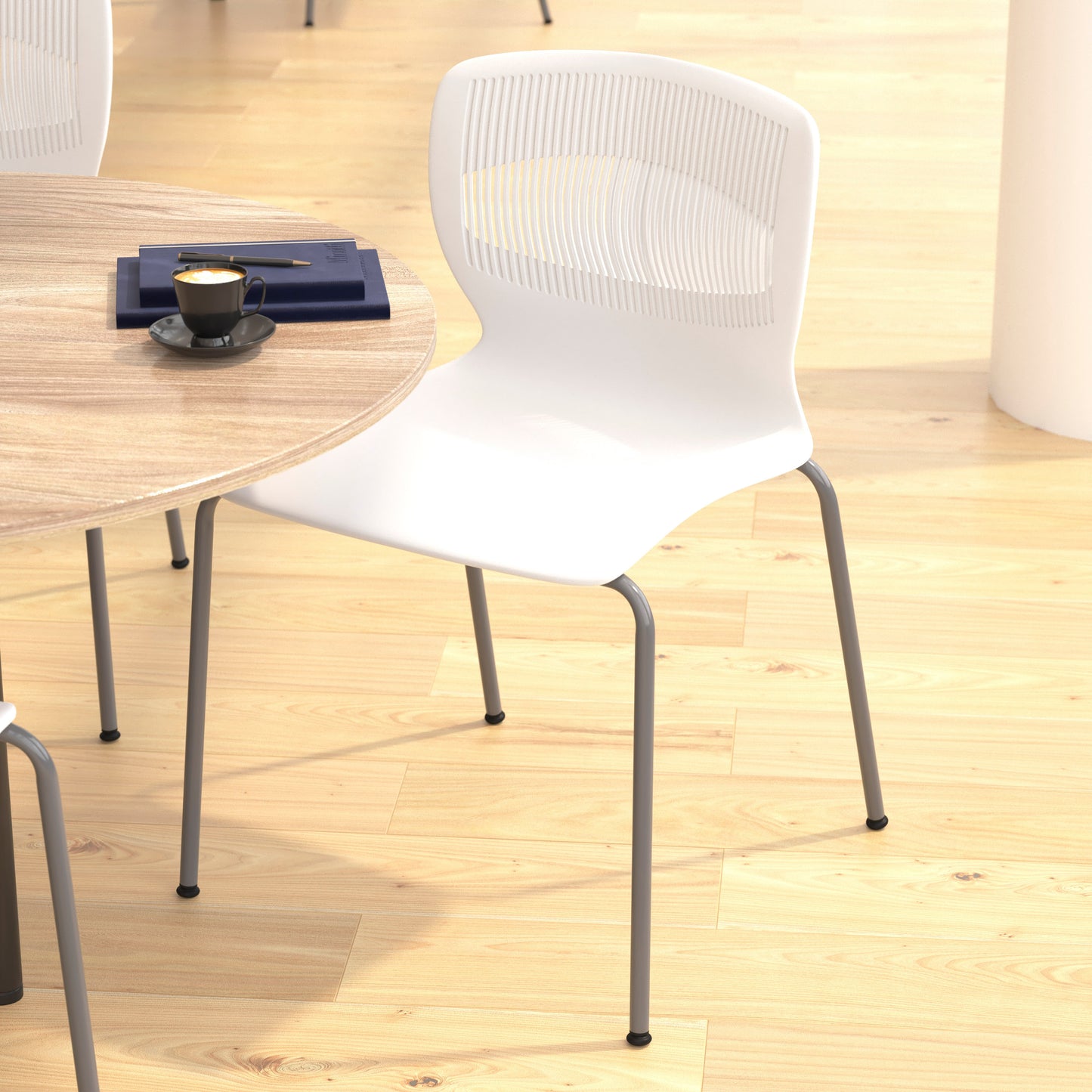 HERCULES Series Commercial Grade 770 lb. Capacity Ergonomic Stack Chair with Lumbar Support and Silver Steel Frame - White White