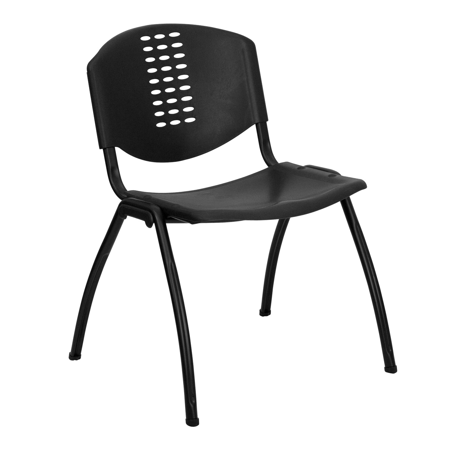 HERCULES Series 880 lb. Capacity Black Plastic Stack Chair with Oval Cutout Back and Black Frame Black