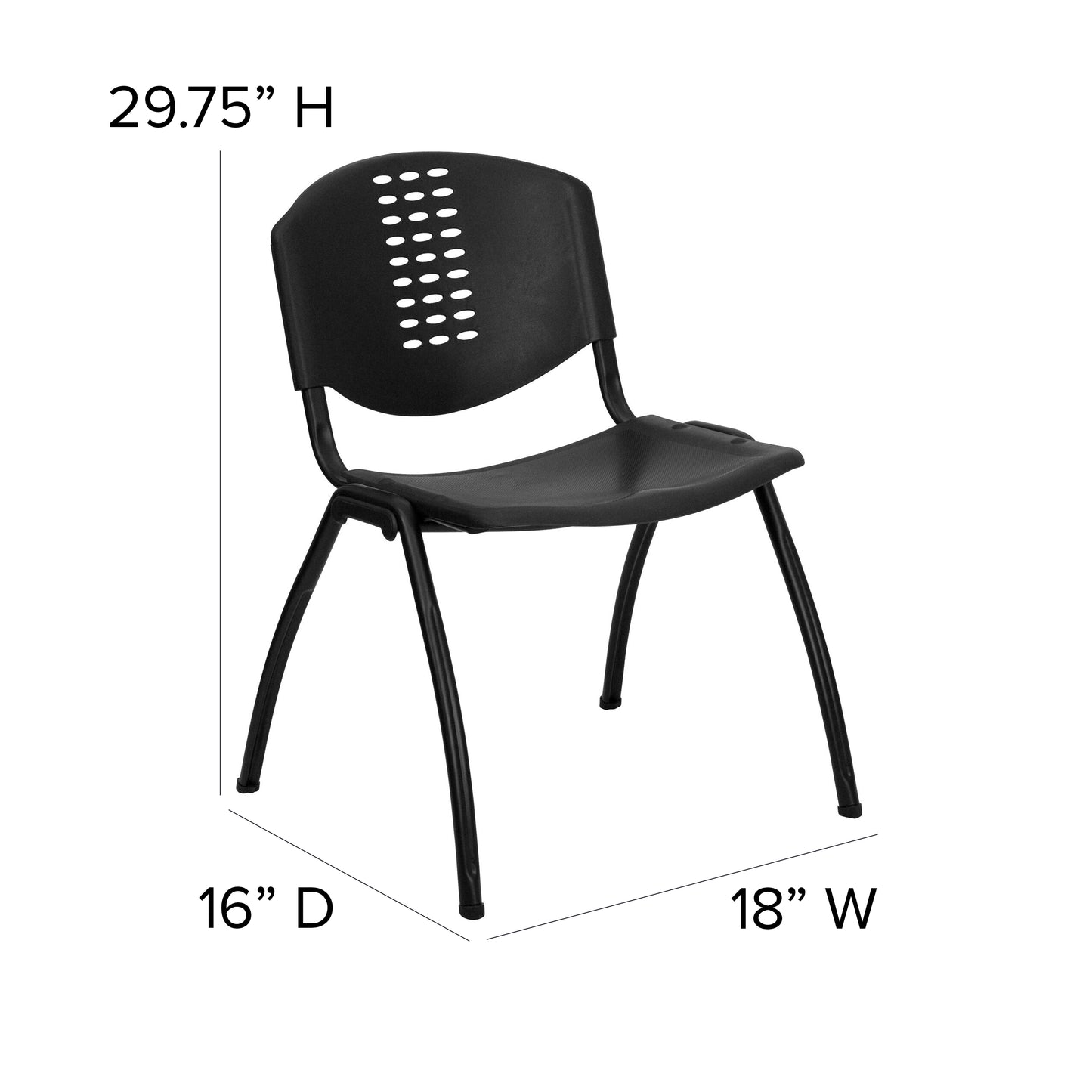 HERCULES Series 880 lb. Capacity Black Plastic Stack Chair with Oval Cutout Back and Black Frame Black