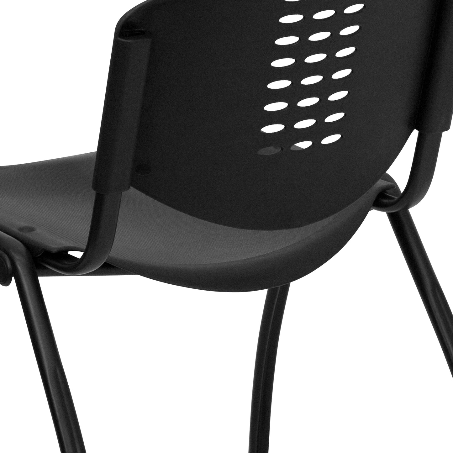 HERCULES Series 880 lb. Capacity Black Plastic Stack Chair with Oval Cutout Back and Black Frame Black