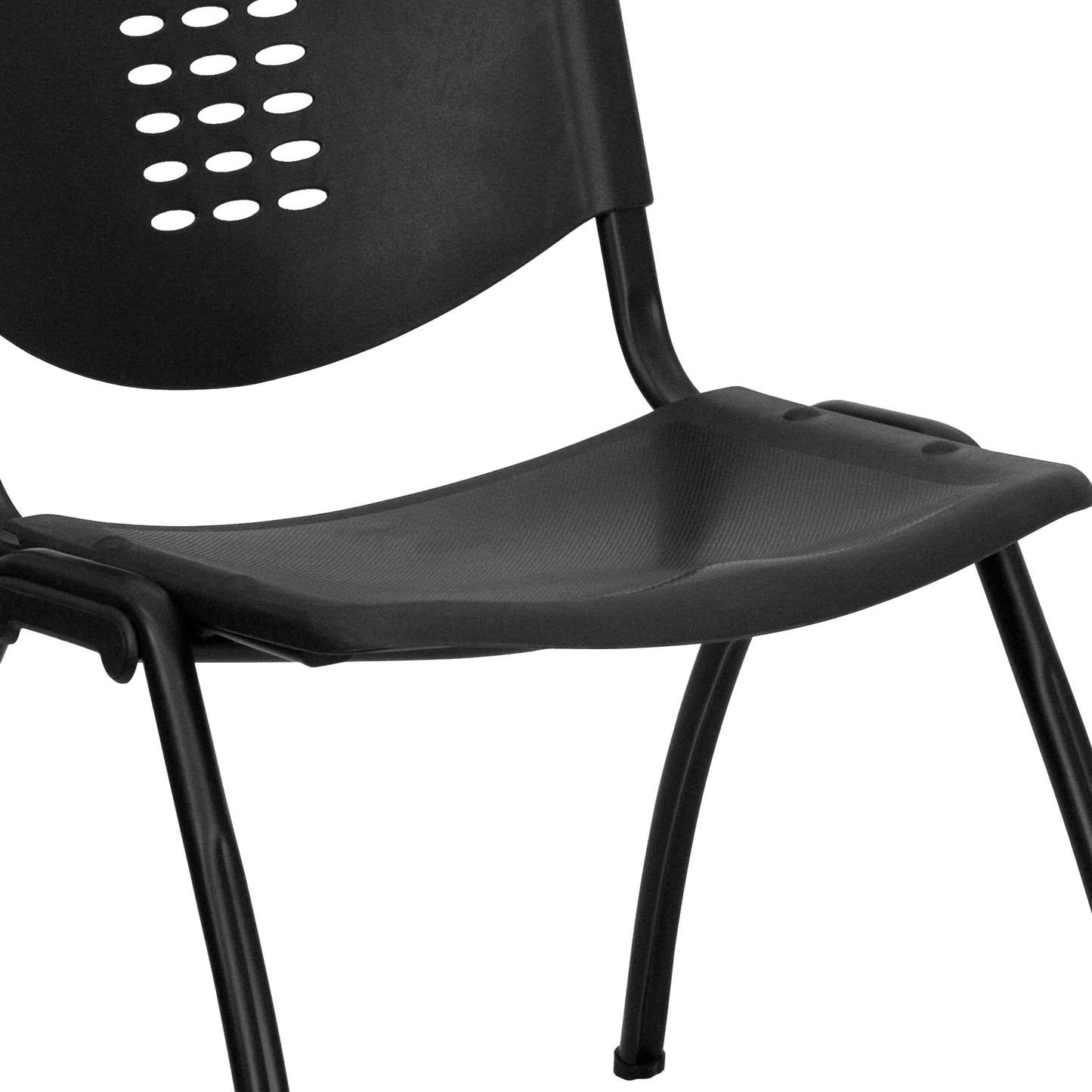 HERCULES Series 880 lb. Capacity Black Plastic Stack Chair with Oval Cutout Back and Black Frame Black