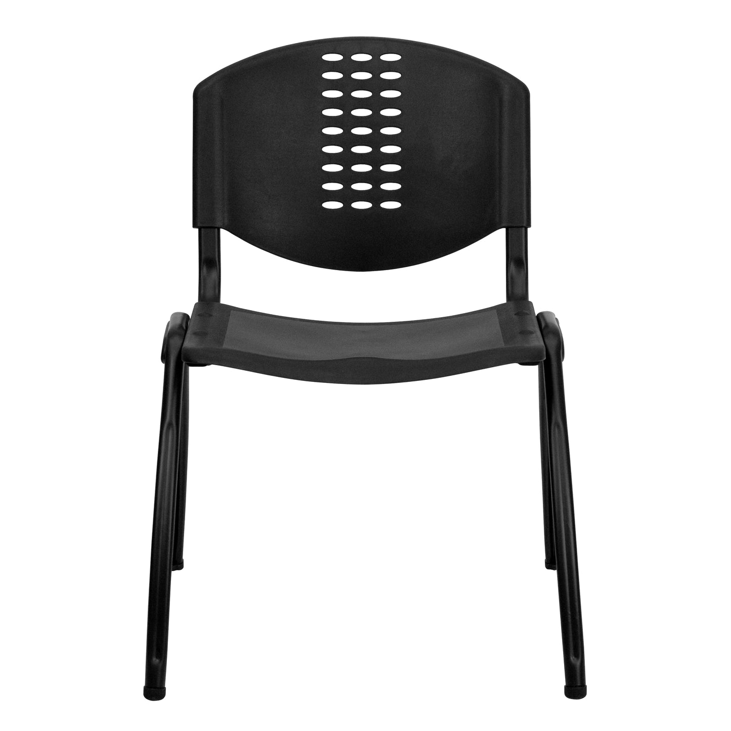 HERCULES Series 880 lb. Capacity Black Plastic Stack Chair with Oval Cutout Back and Black Frame Black