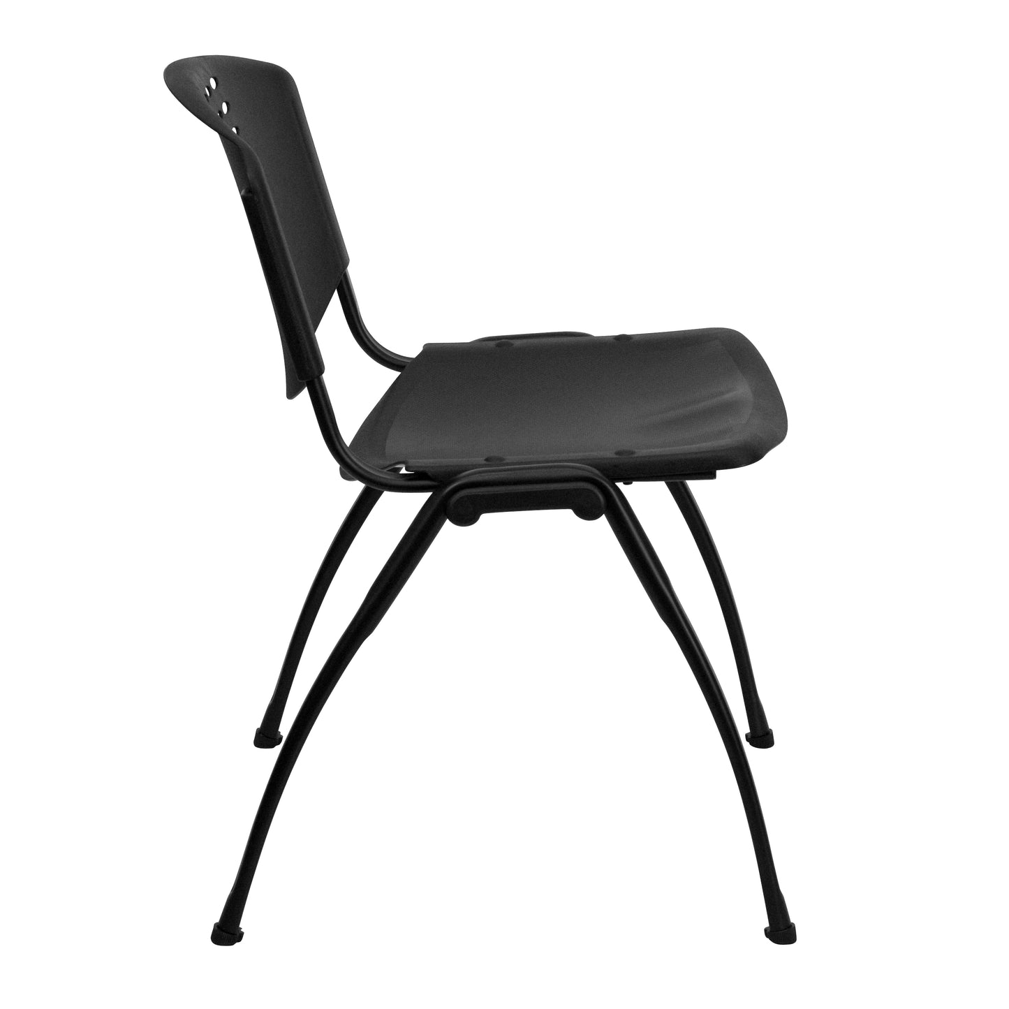 HERCULES Series 880 lb. Capacity Black Plastic Stack Chair with Oval Cutout Back and Black Frame Black