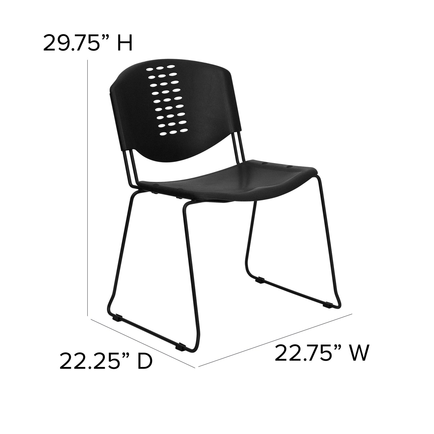 HERCULES Series 400 lb. Capacity Black Plastic Stack Chair with Black Frame Black