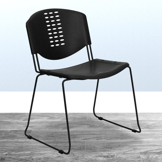 HERCULES Series 400 lb. Capacity Black Plastic Stack Chair with Black Frame Black