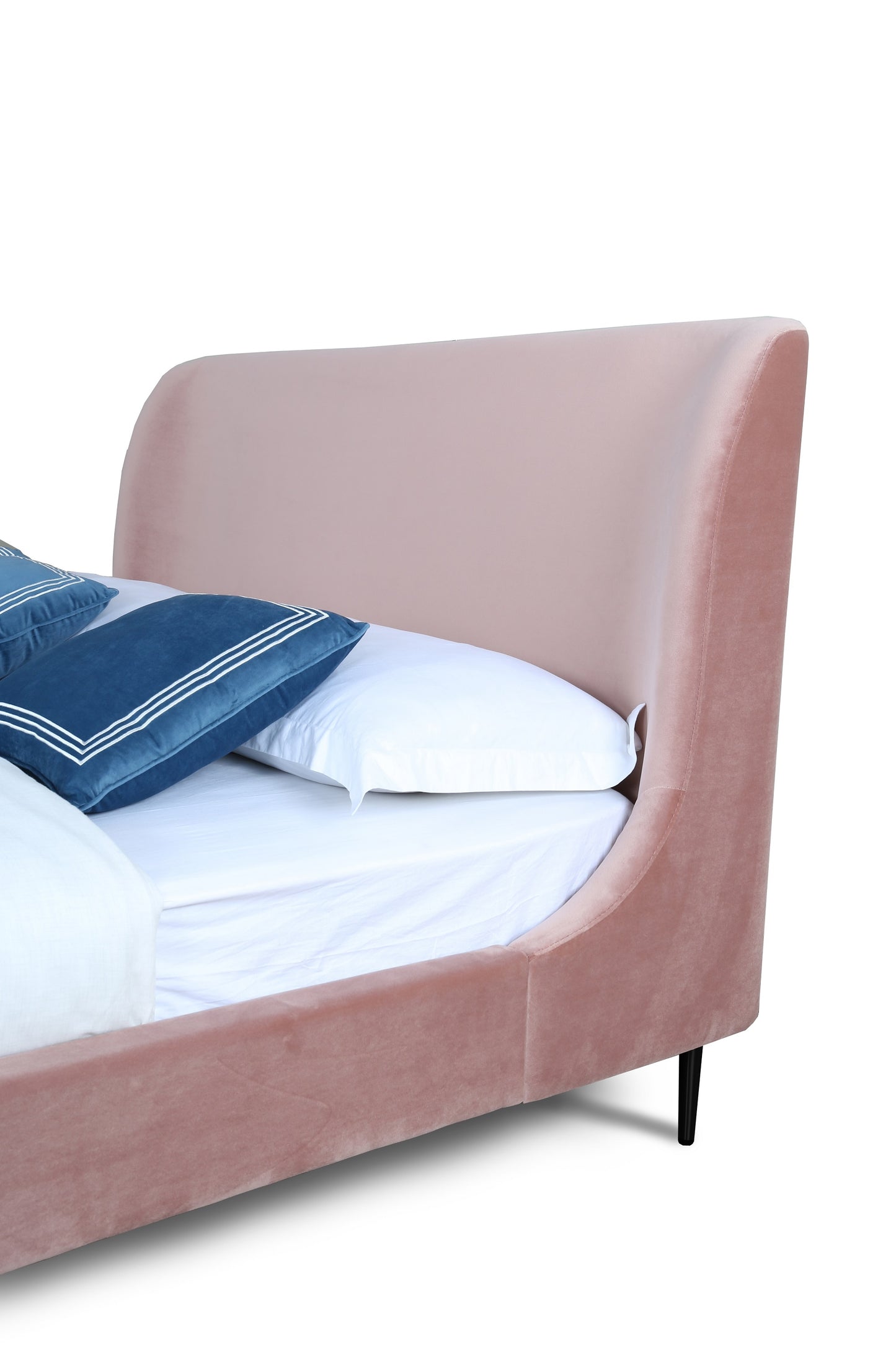 Heather Mid-Century Modern Upholstered Velvet Bed with Tapered Wood Legs and Headboard