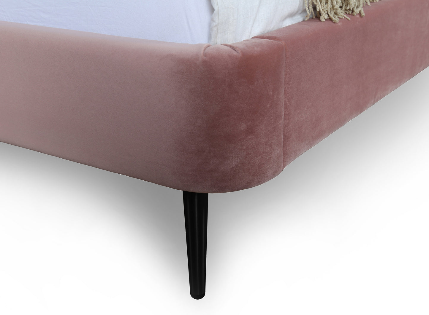Heather Mid-Century Modern Upholstered Velvet Bed with Tapered Wood Legs and Headboard