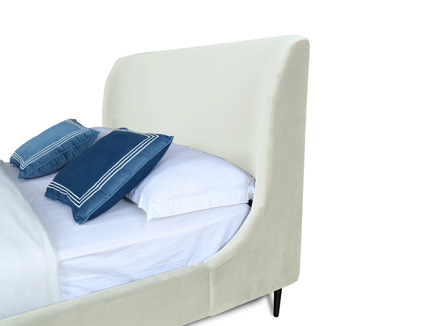 Heather Mid-Century Modern Upholstered Velvet Bed with Tapered Wood Legs and Headboard