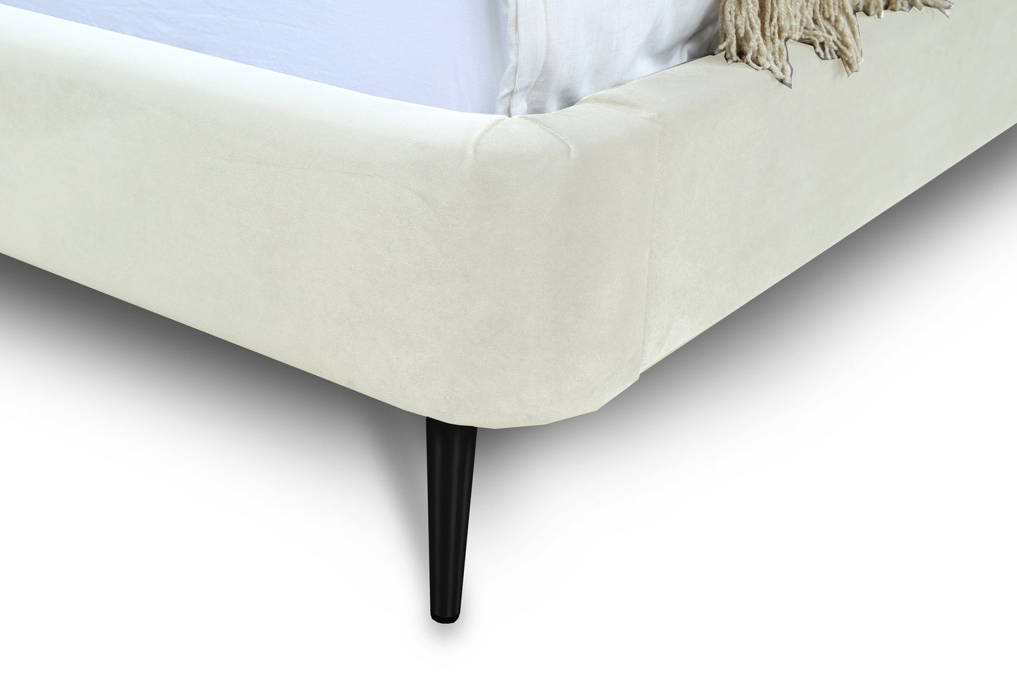 Heather Mid-Century Modern Upholstered Velvet Bed with Tapered Wood Legs and Headboard