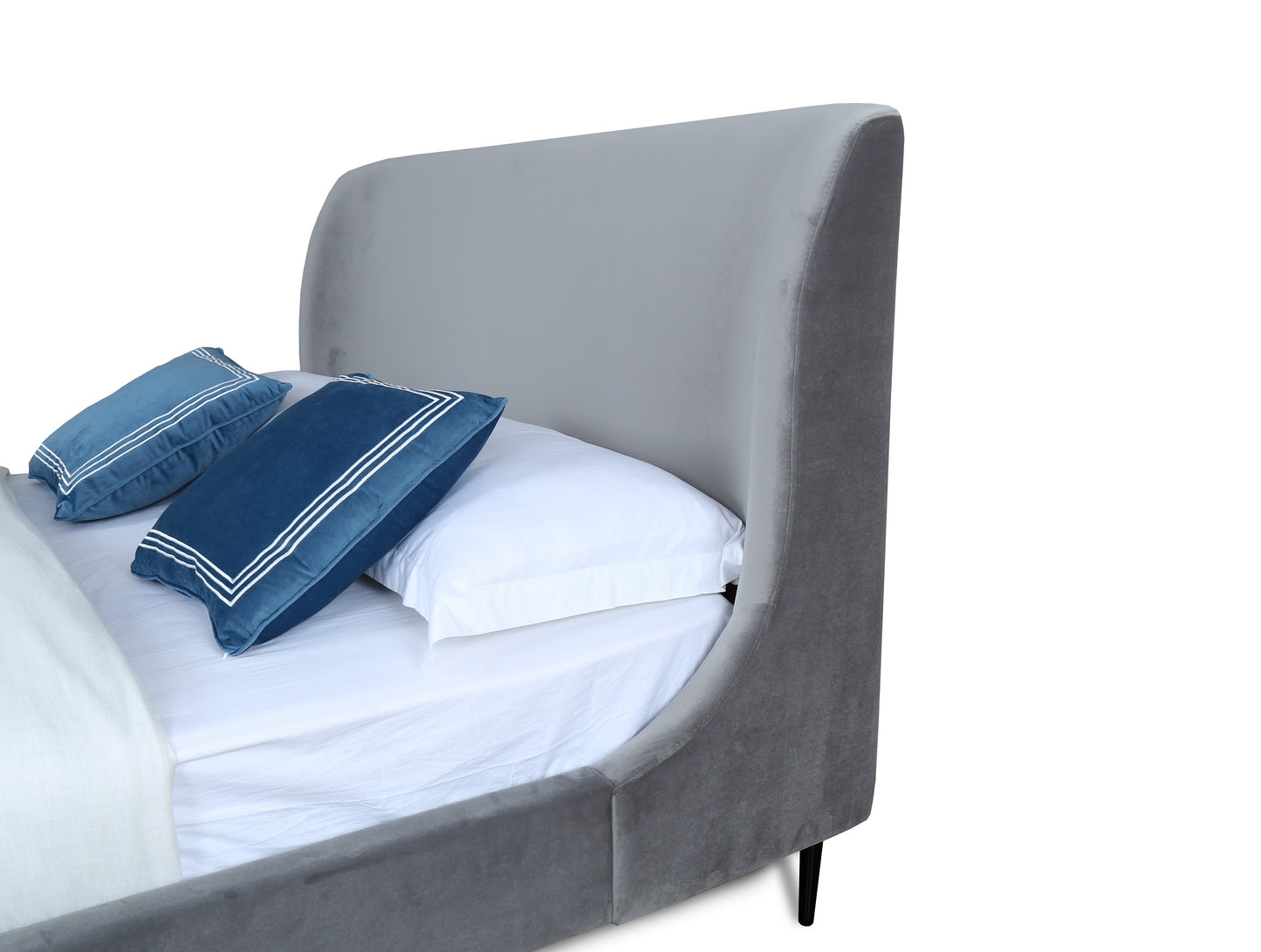 Heather Mid-Century Modern Upholstered Velvet Bed with Tapered Wood Legs and Headboard