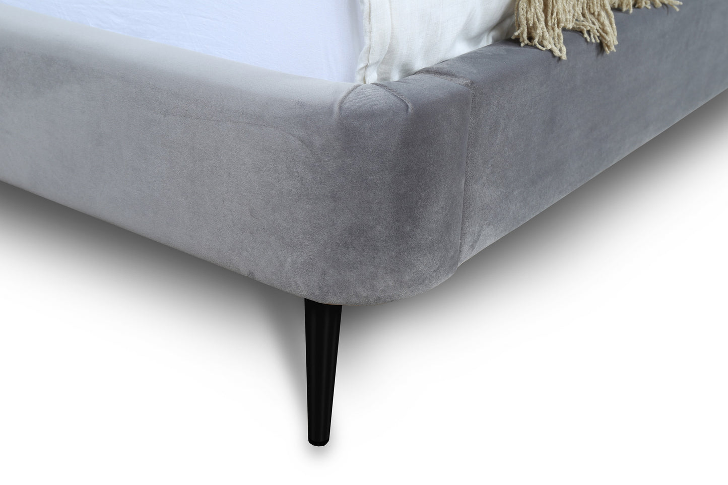 Heather Mid-Century Modern Upholstered Velvet Bed with Tapered Wood Legs and Headboard