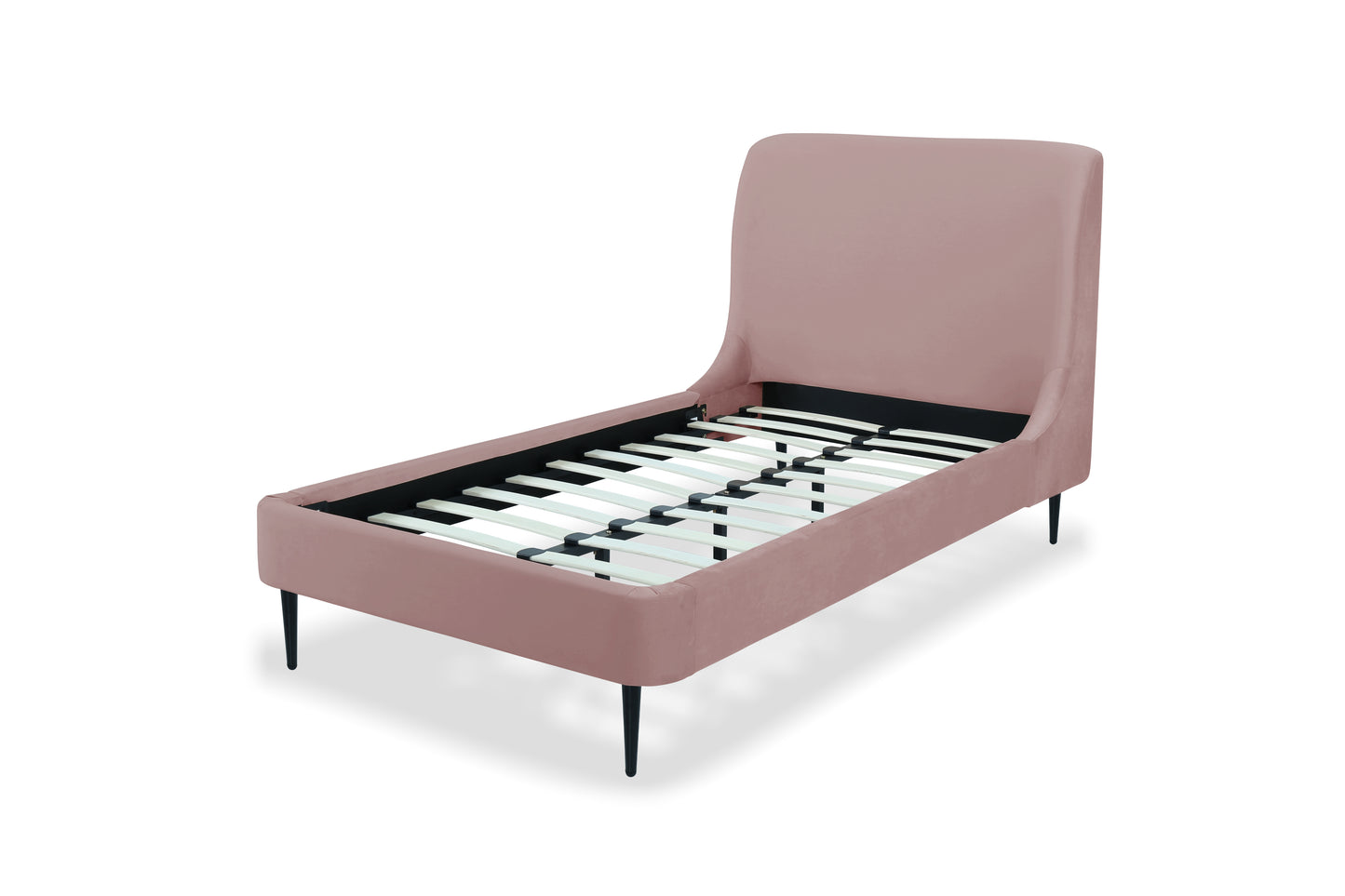 Heather Mid-Century Modern Upholstered Velvet Bed with Tapered Wood Legs and Headboard