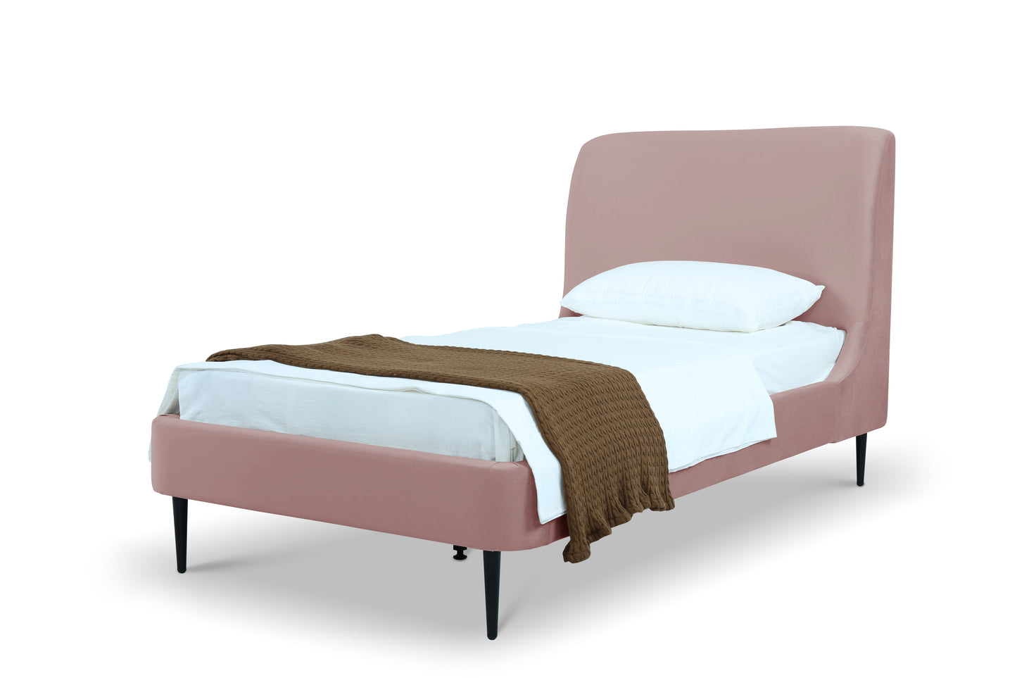 Heather Mid-Century Modern Upholstered Velvet Bed with Tapered Wood Legs and Headboard