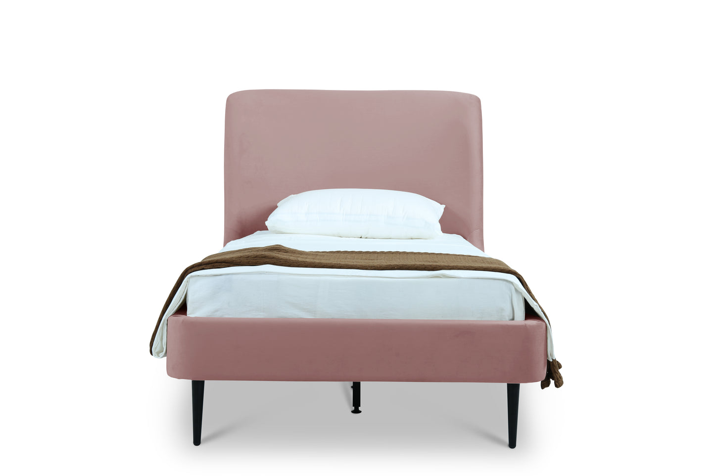 Heather Mid-Century Modern Upholstered Velvet Bed with Tapered Wood Legs and Headboard