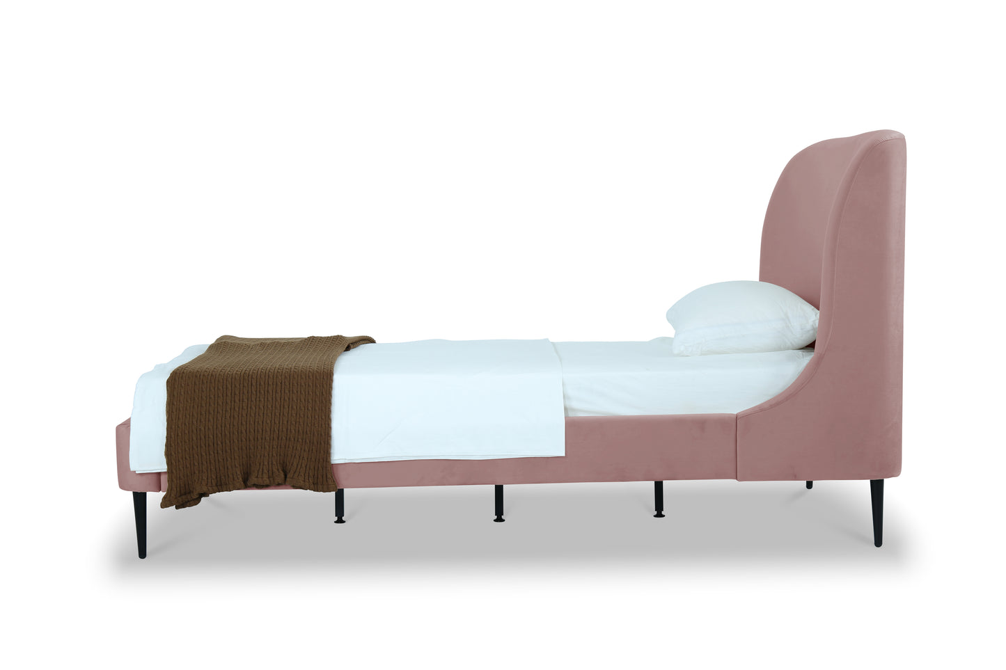 Heather Mid-Century Modern Upholstered Velvet Bed with Tapered Wood Legs and Headboard