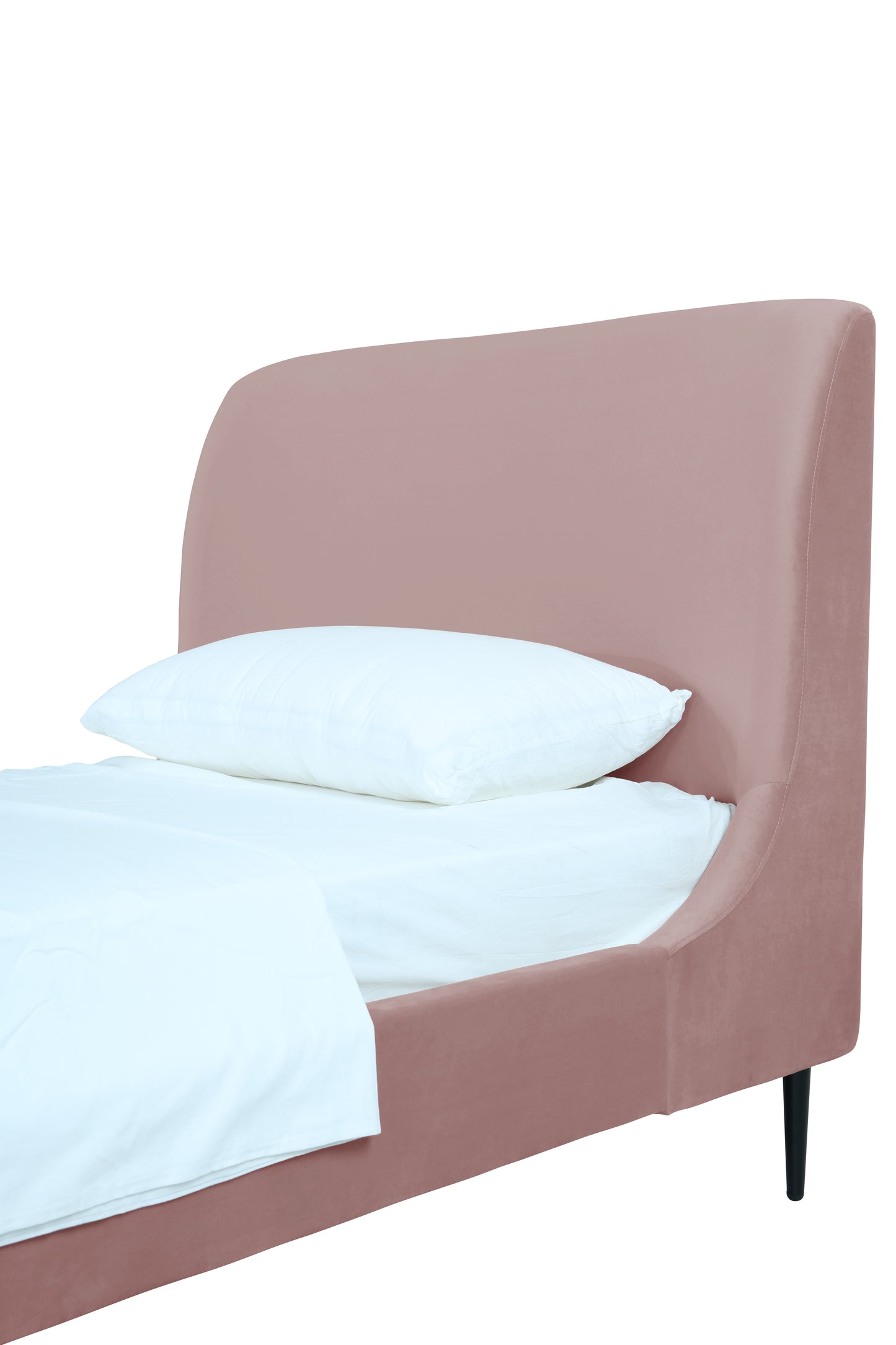 Heather Mid-Century Modern Upholstered Velvet Bed with Tapered Wood Legs and Headboard